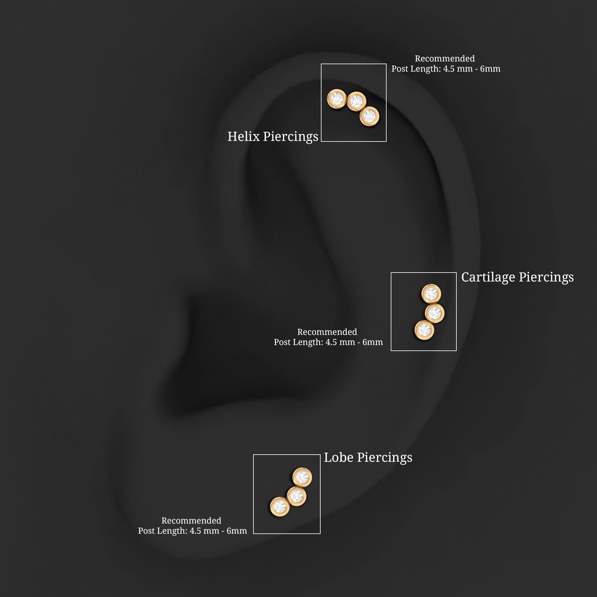 Three Diamond Curved Helix Earring in Bezel Setting Natural - ( HI-SI ) - Rosec Jewels