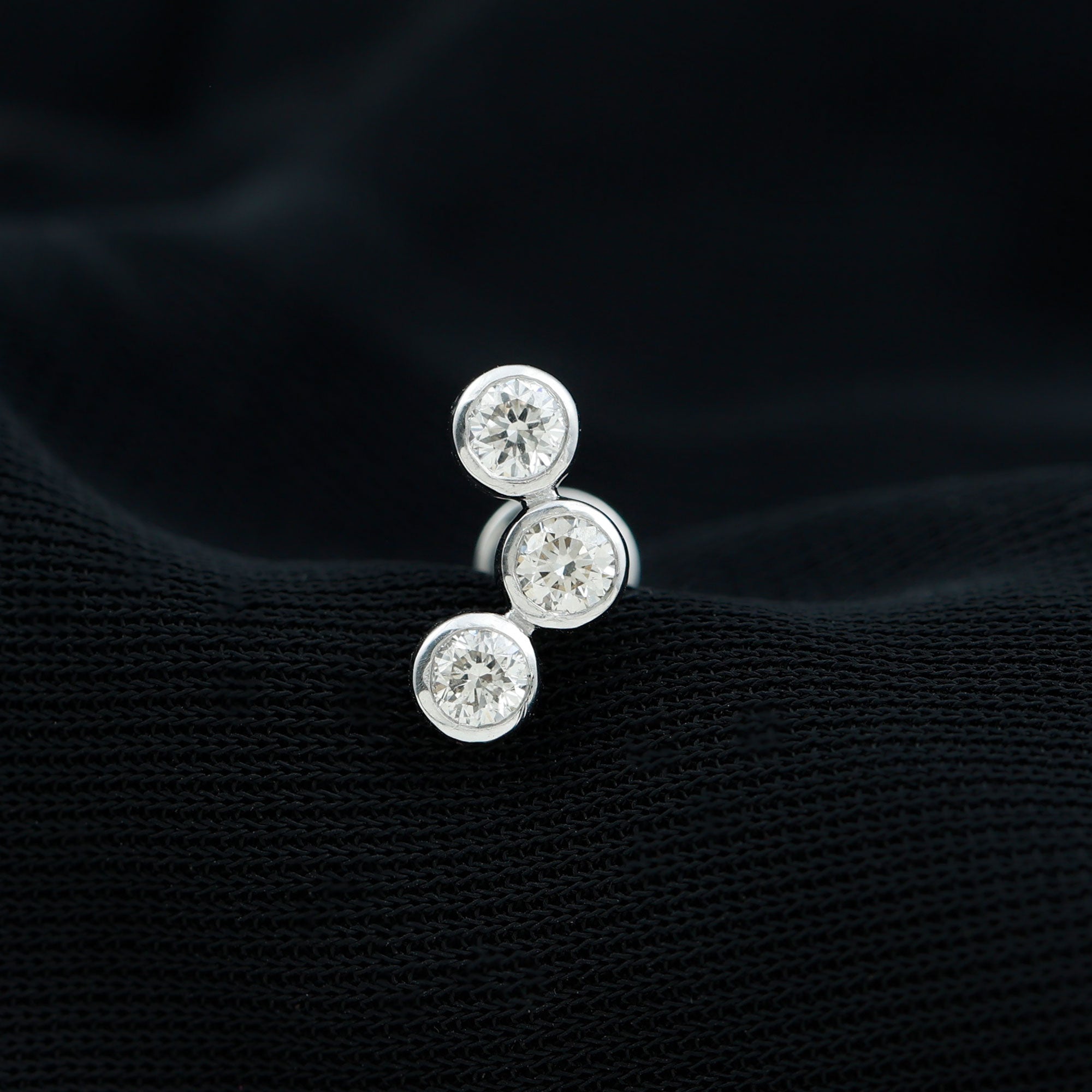 Three Diamond Curved Helix Earring in Bezel Setting Natural - ( HI-SI ) - Rosec Jewels