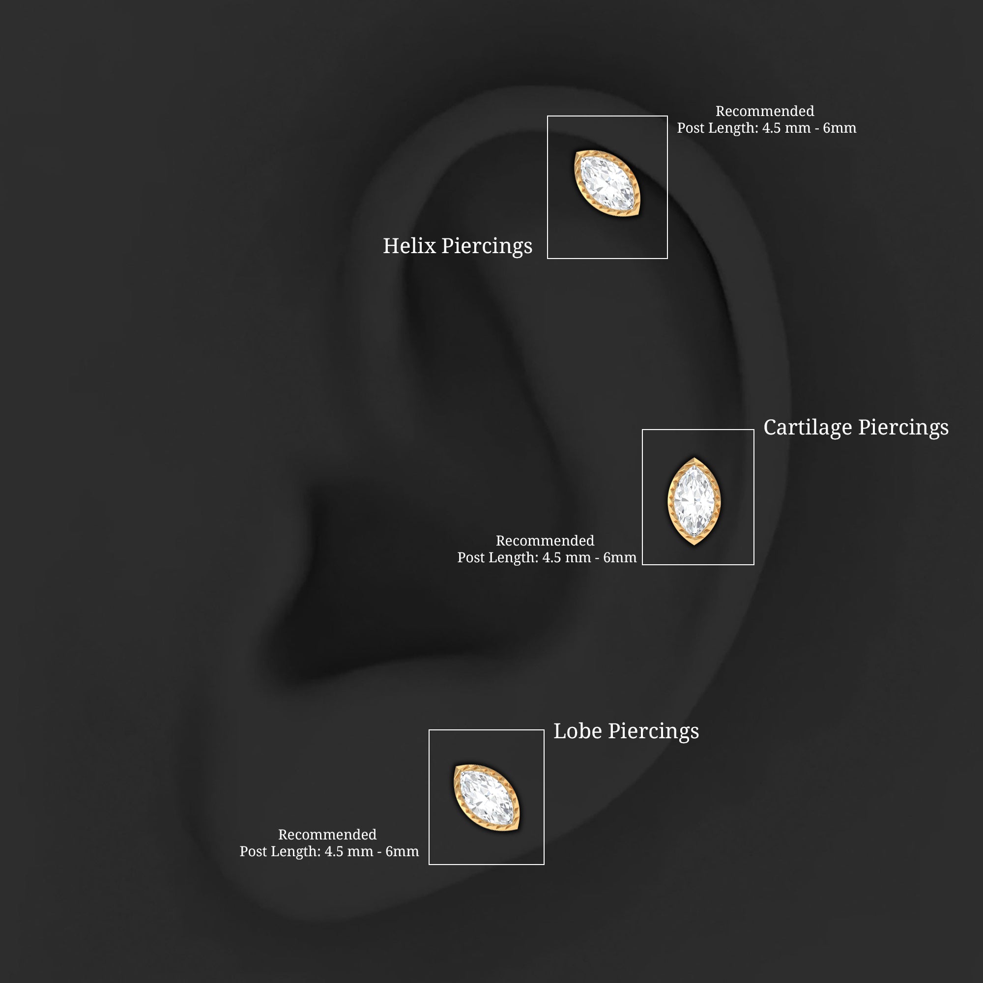 Marquise Diamond Solitaire Earring for Tragus Piercing Natural - ( HI-SI ) - Rosec Jewels