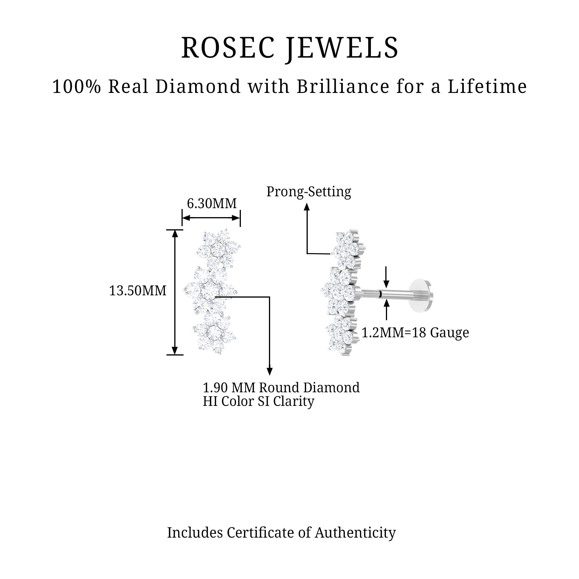 Certified Diamond Flower Crawler Cartilage Earring Natural - ( HI-SI ) - Rosec Jewels