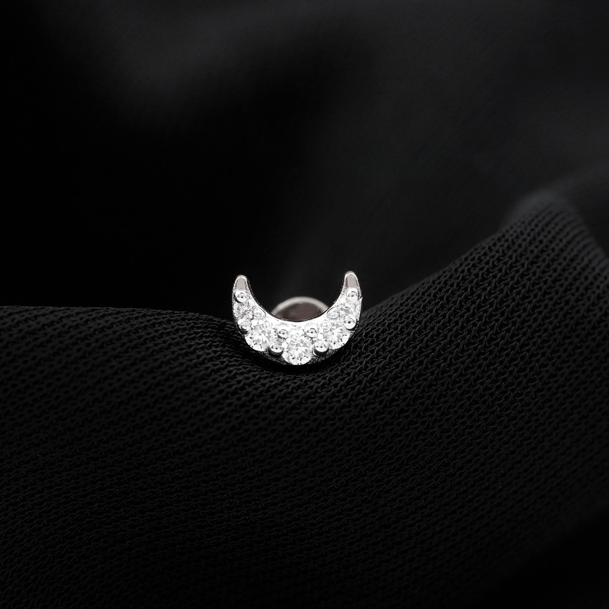 Round Cut Diamond Crescent Moon Cartilage Earring Natural - ( HI-SI ) - Rosec Jewels