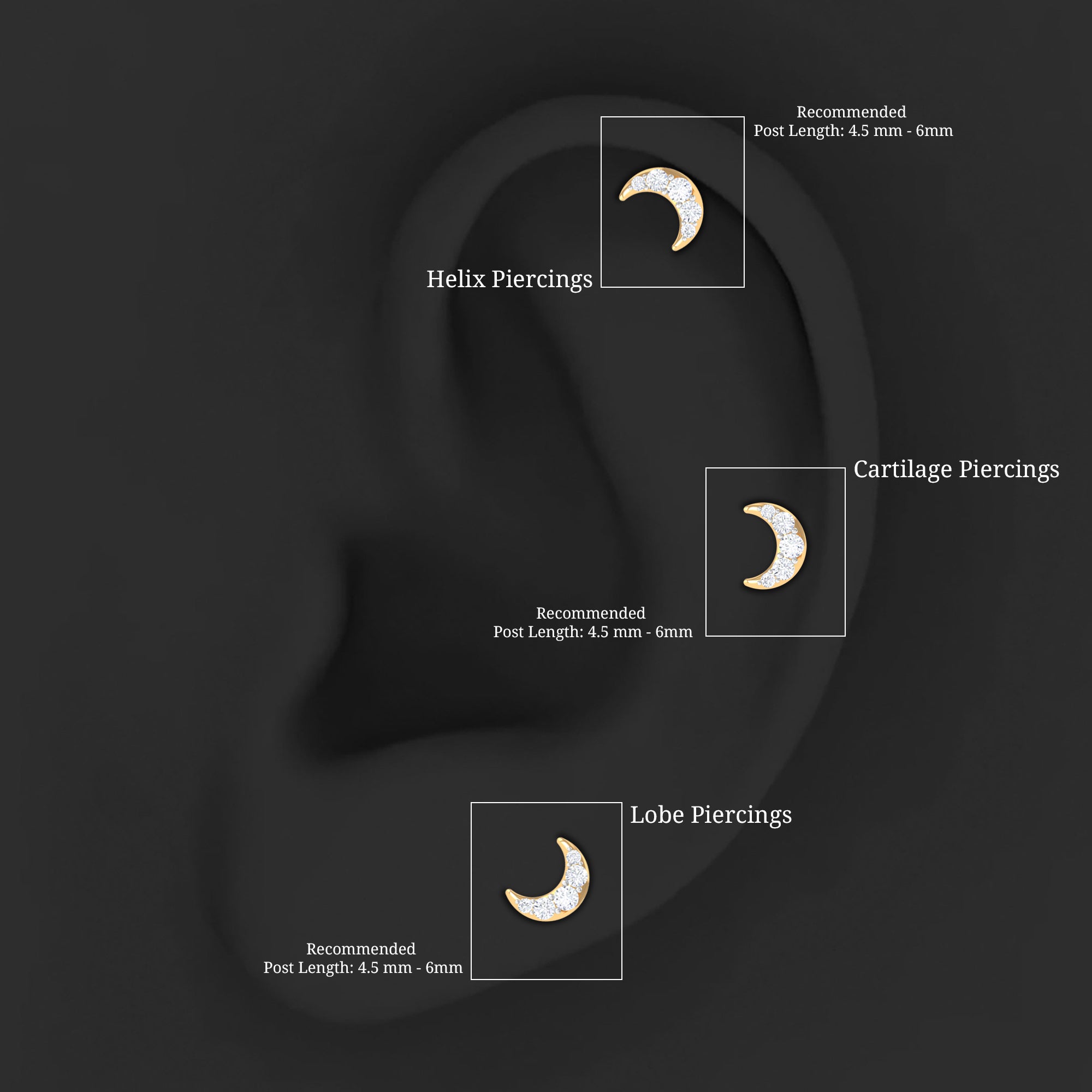 Round Cut Diamond Crescent Moon Cartilage Earring Natural - ( HI-SI ) - Rosec Jewels
