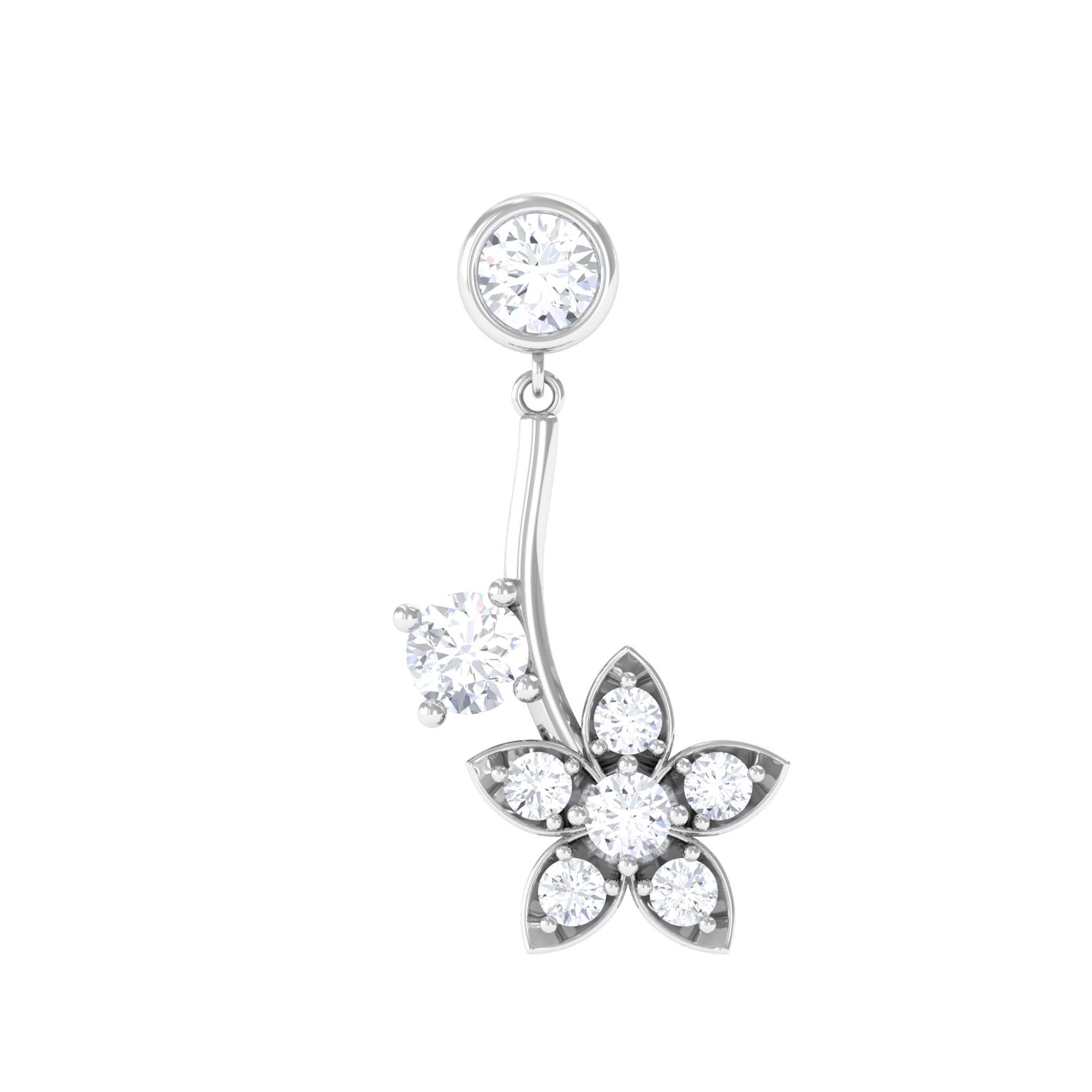 Diamond Floral Drop Earring for Cartilage Piercing Natural - ( HI-SI ) - Rosec Jewels