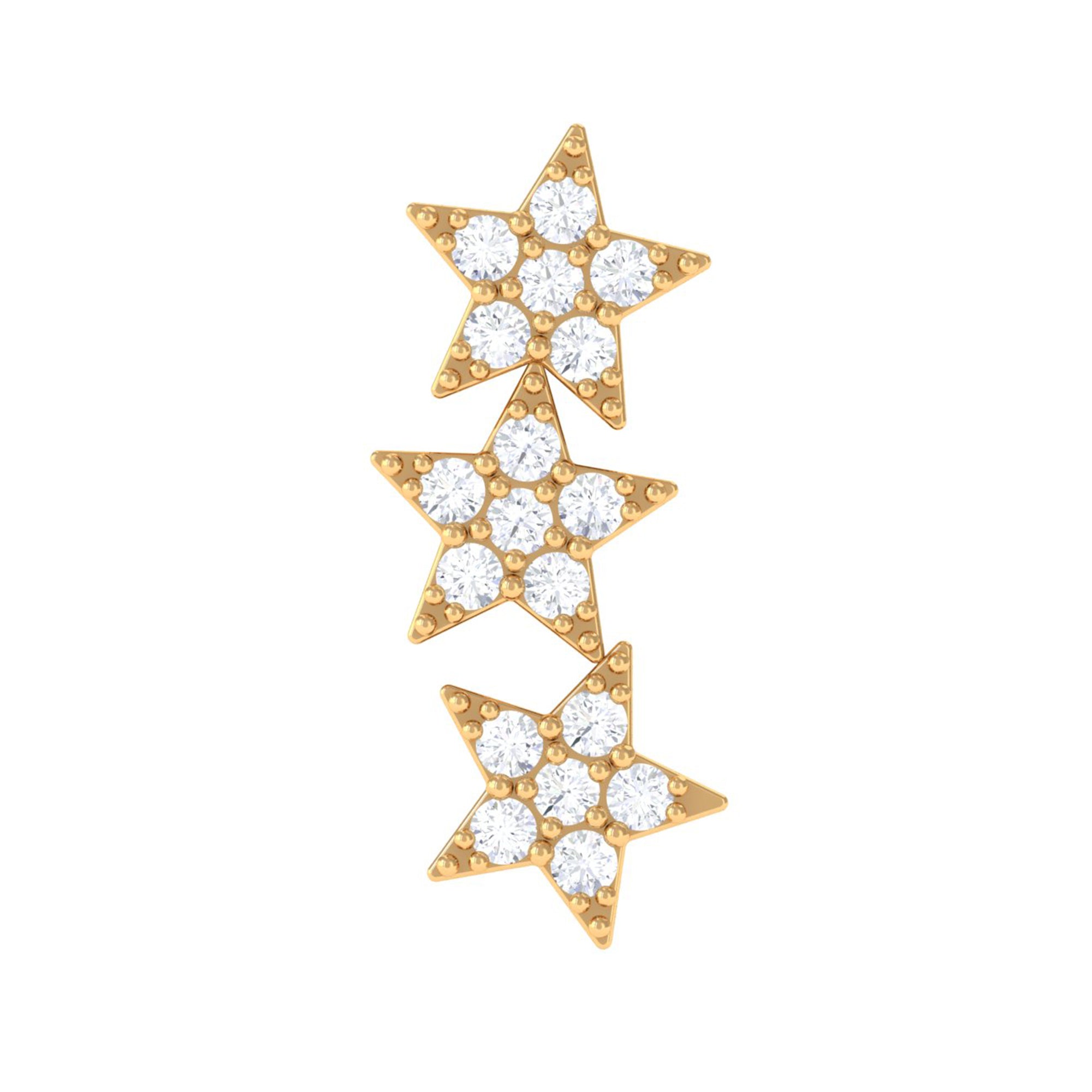 Diamond 3 Star Crawler Earring for Cartilage Piercing Natural - ( HI-SI ) - Rosec Jewels