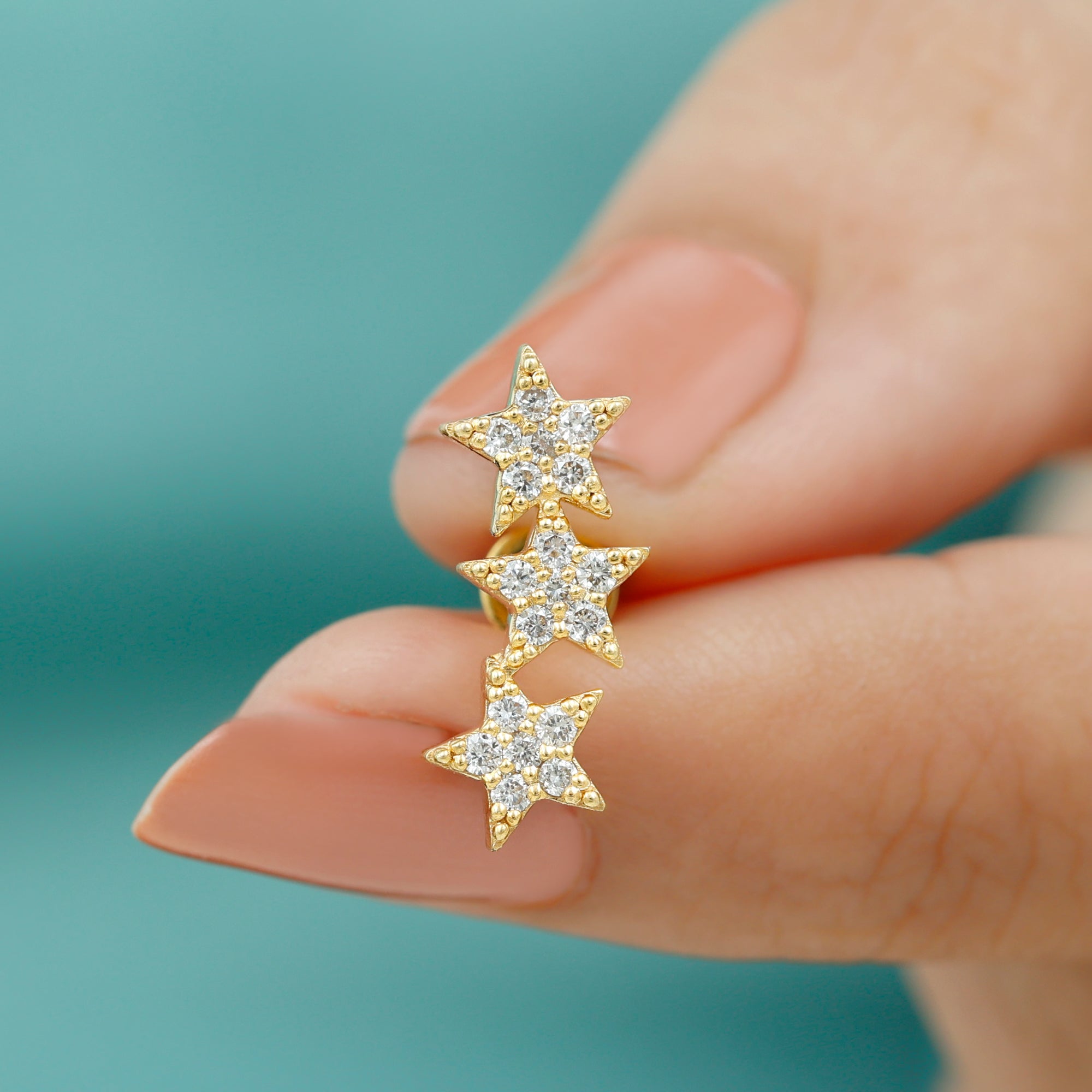 Rosec Jewels-Diamond 3 Star Crawler Earring for Cartilage Piercing