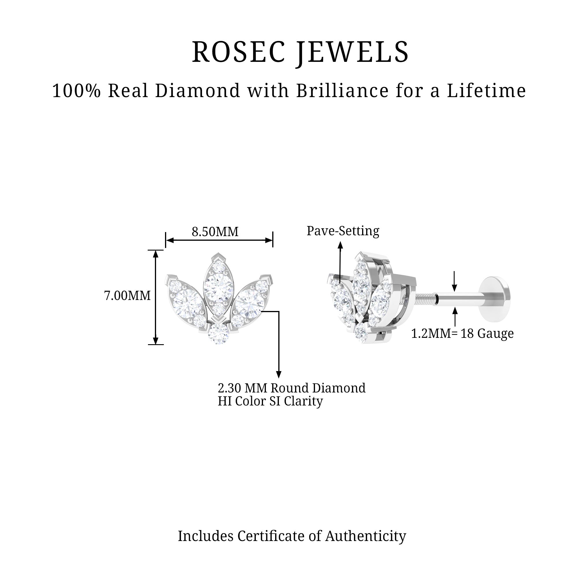 Rosec Jewels-Certified Diamond Lotus Flower Earring with Flat Back