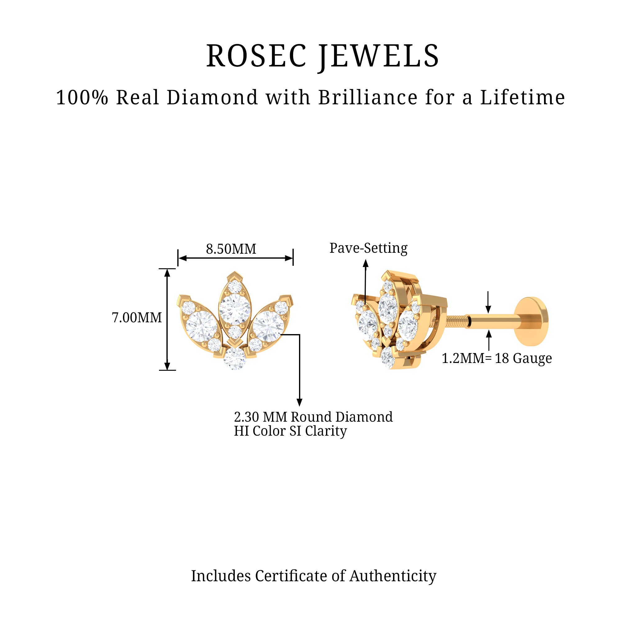 Rosec Jewels-Certified Diamond Lotus Flower Earring with Flat Back
