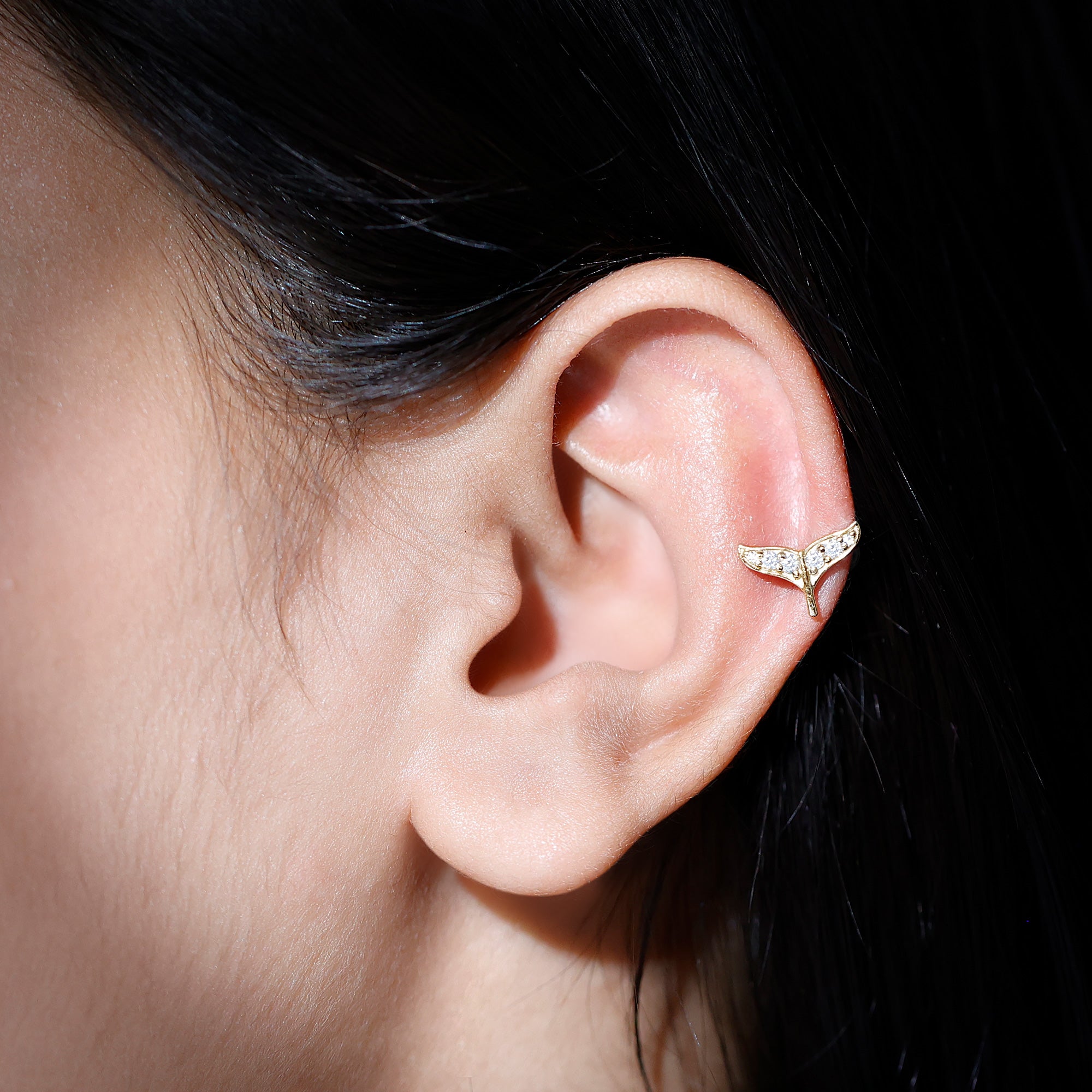 Certified Diamond Whale Tail Earring for Helix Piercing Natural - ( HI-SI ) - Rosec Jewels