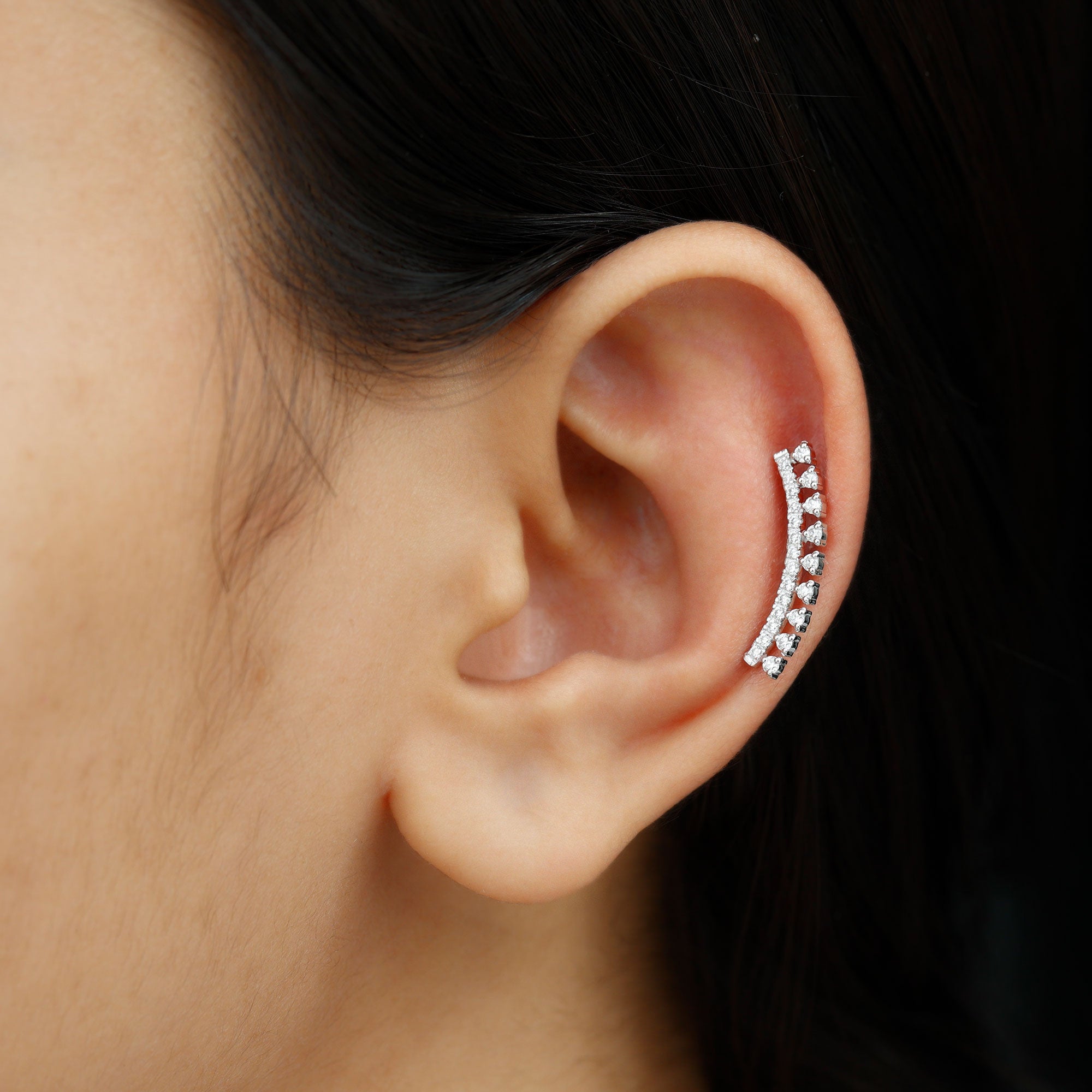 Minimal Diamond Crawler Earring for Cartilage Piercing Natural - ( HI-SI ) - Rosec Jewels