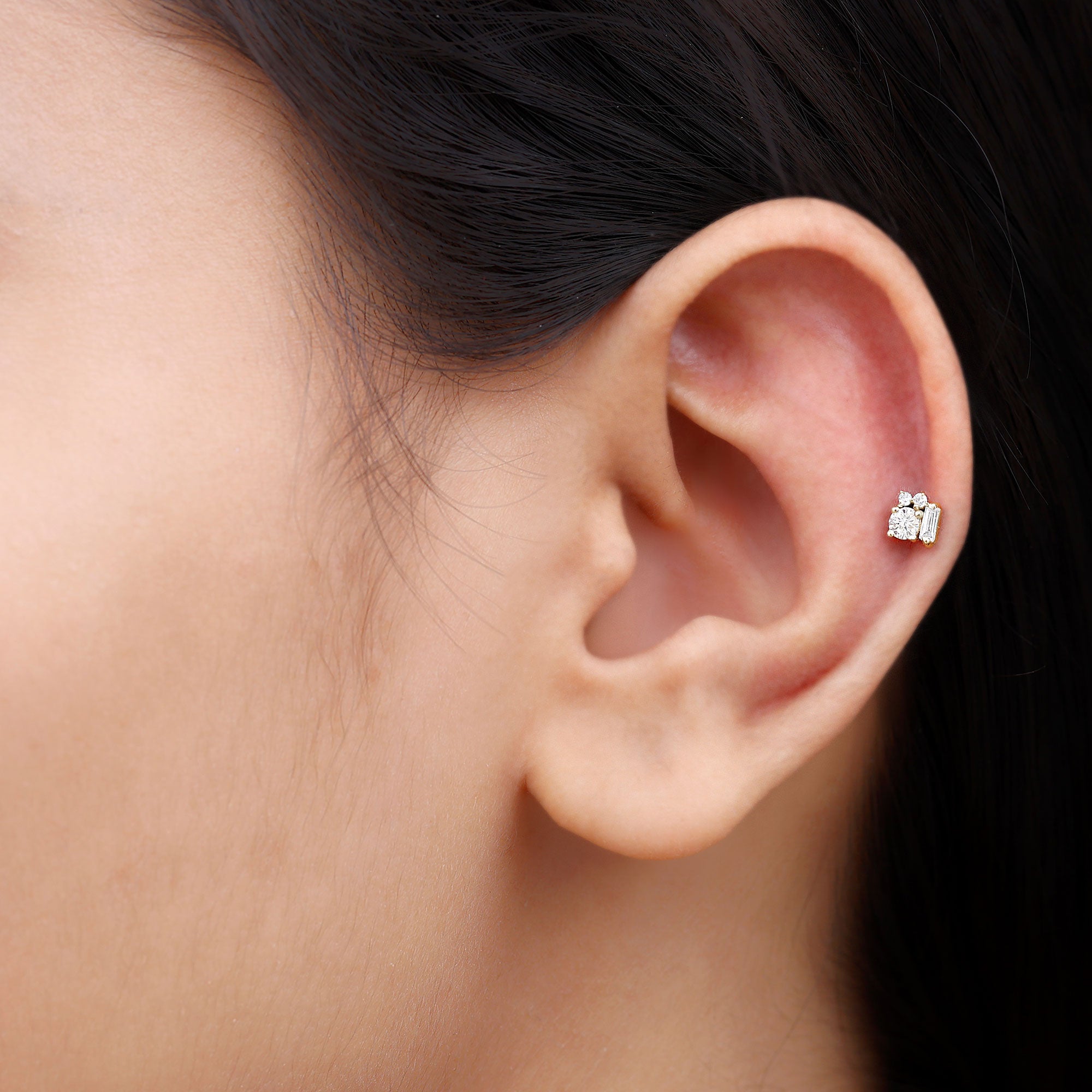 Unique Diamond Cluster Earring for Conch Piercing Natural - ( HI-SI ) - Rosec Jewels