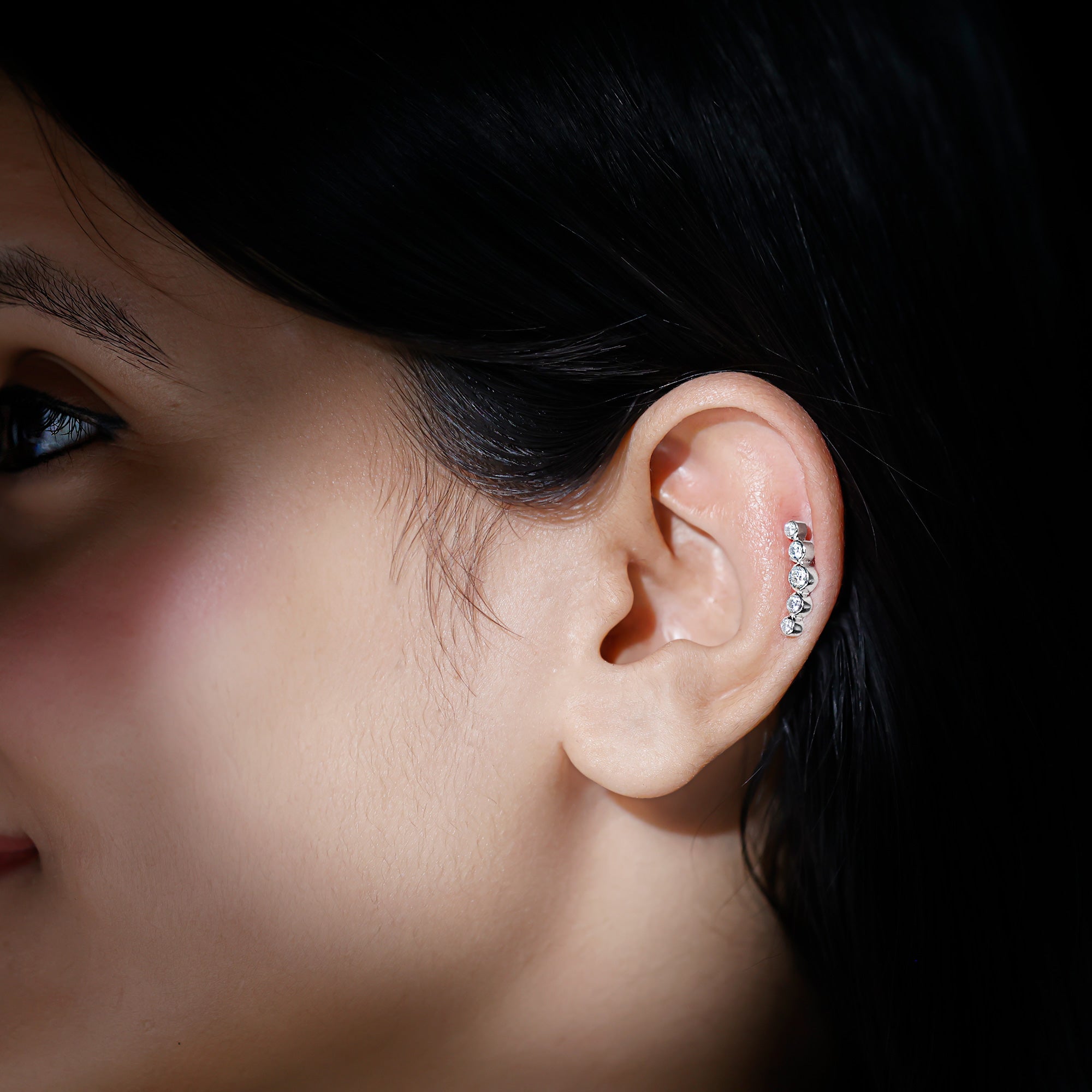 Graduated Style Diamond Crawler Earring for Helix Piercing Natural - ( HI-SI ) - Rosec Jewels