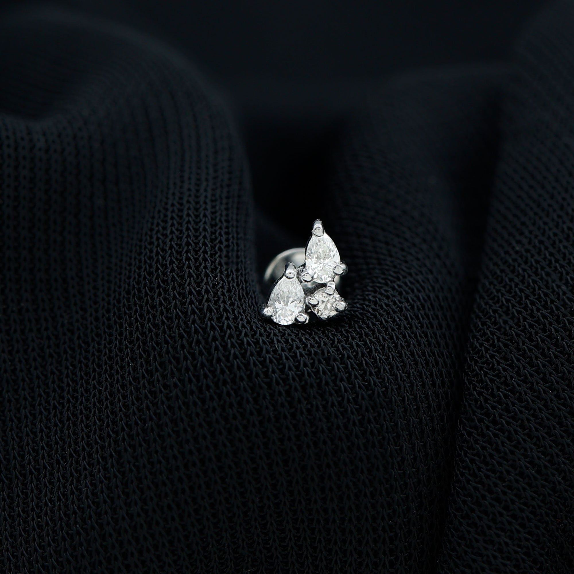 Natural Three Diamond Cluster Tragus Earring Natural - ( HI-SI ) - Rosec Jewels