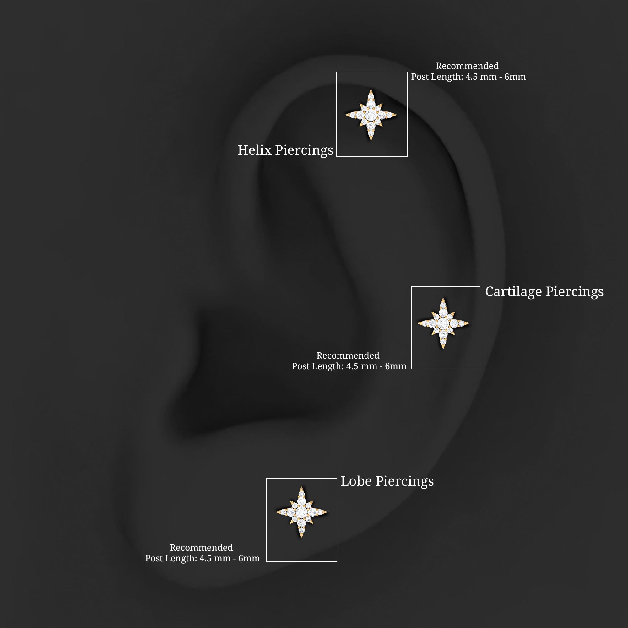 Sparkling Diamond Starburst Earring for Cartilage Piercing Natural - ( HI-SI ) - Rosec Jewels