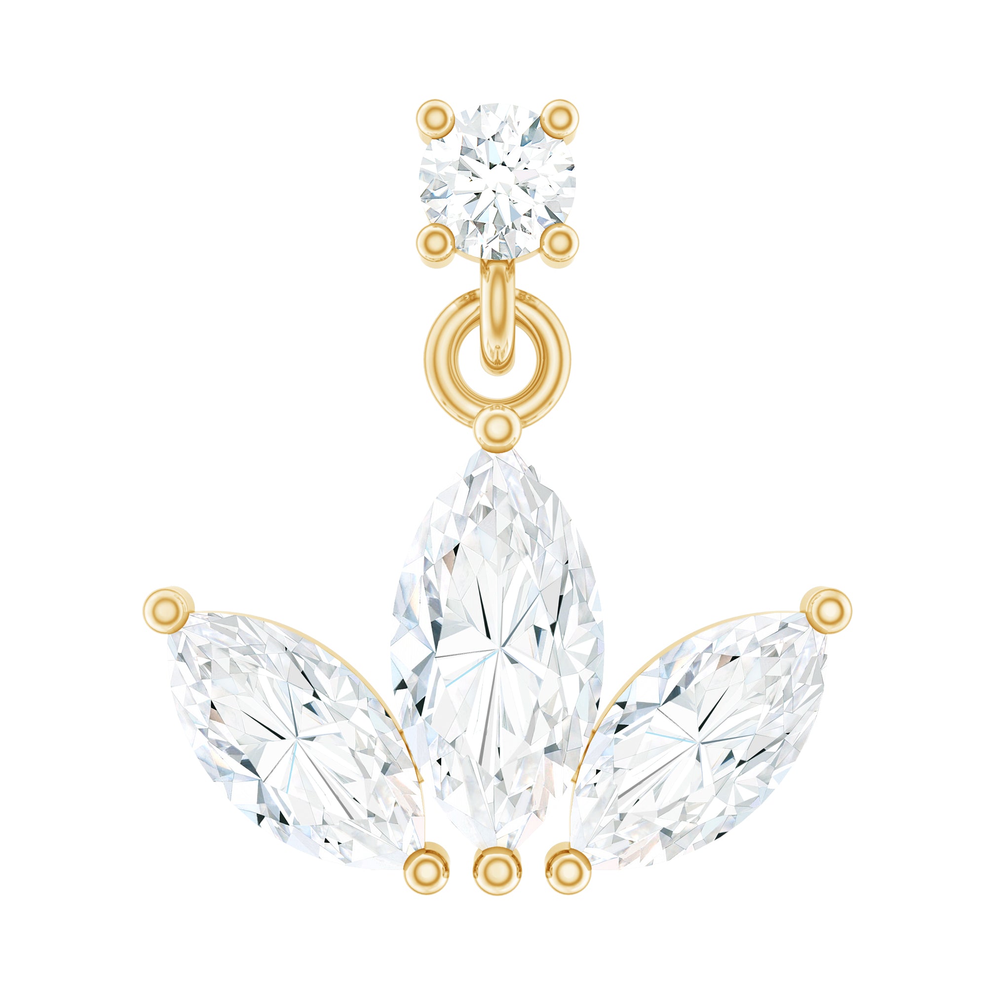 Marquise Diamond Lotus Cartilage Drop Earring Natural - ( HI-SI ) - Rosec Jewels