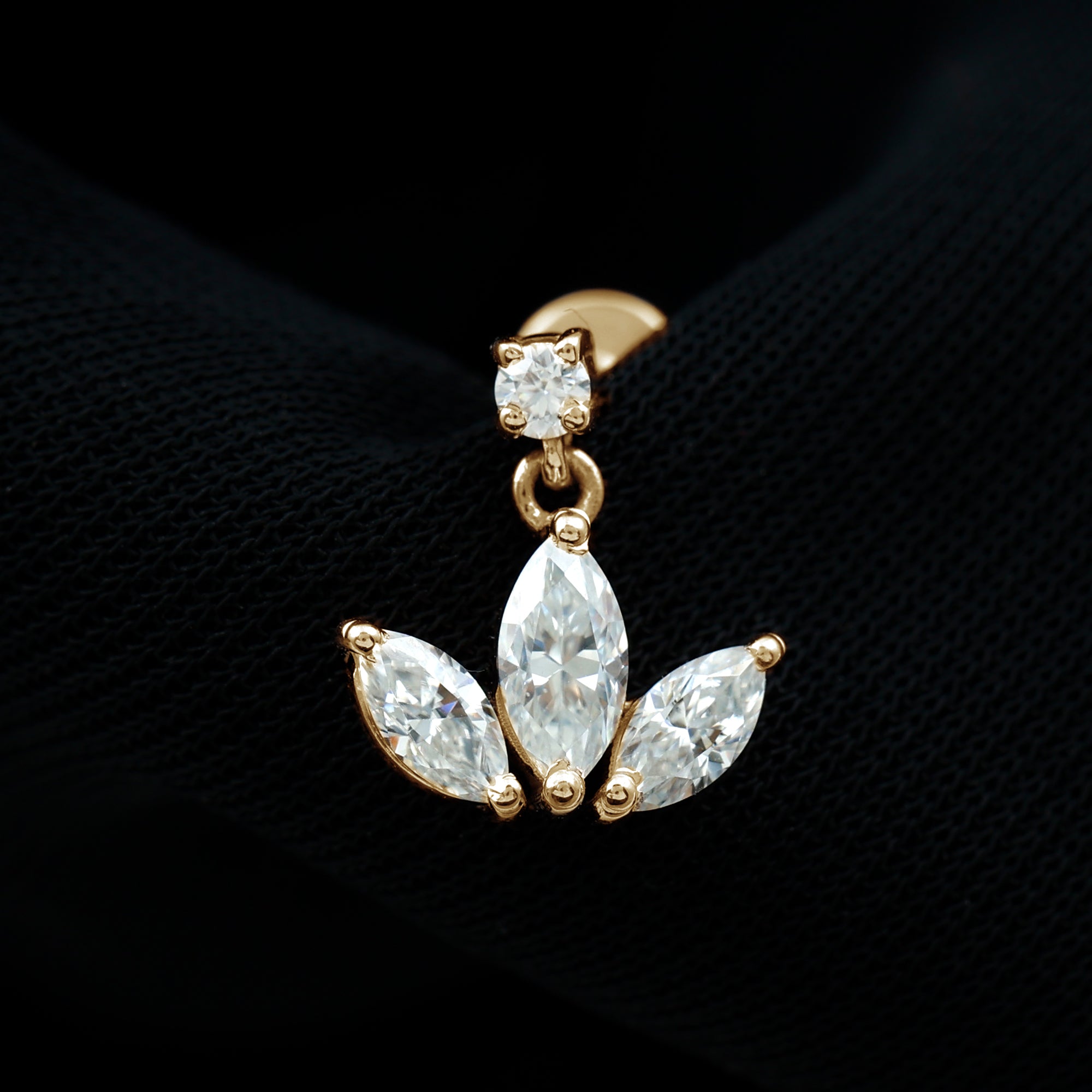 Marquise Diamond Lotus Cartilage Drop Earring Natural - ( HI-SI ) - Rosec Jewels