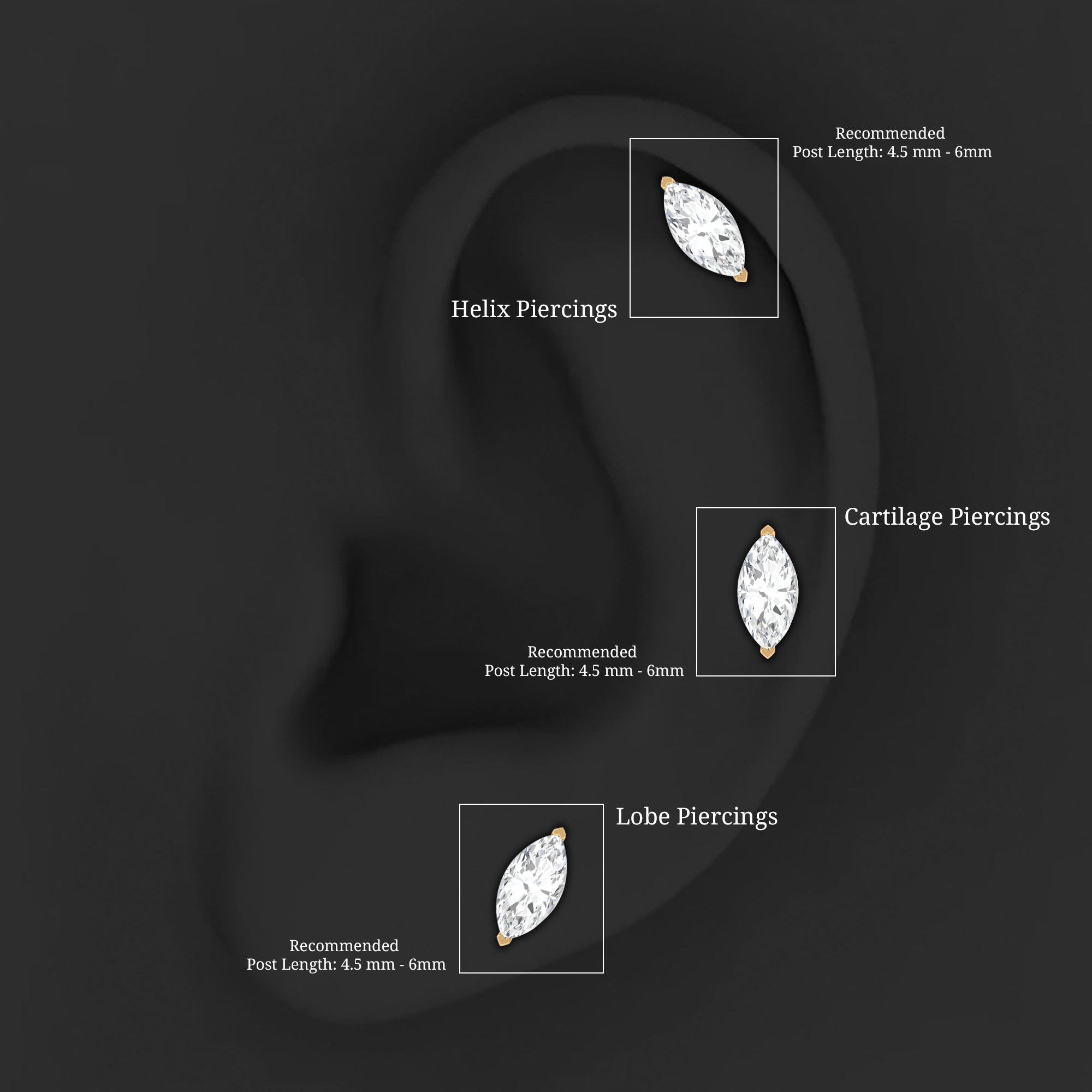 Marquise Diamond Solitaire Earring for Helix Piercing Natural - ( HI-SI ) - Rosec Jewels