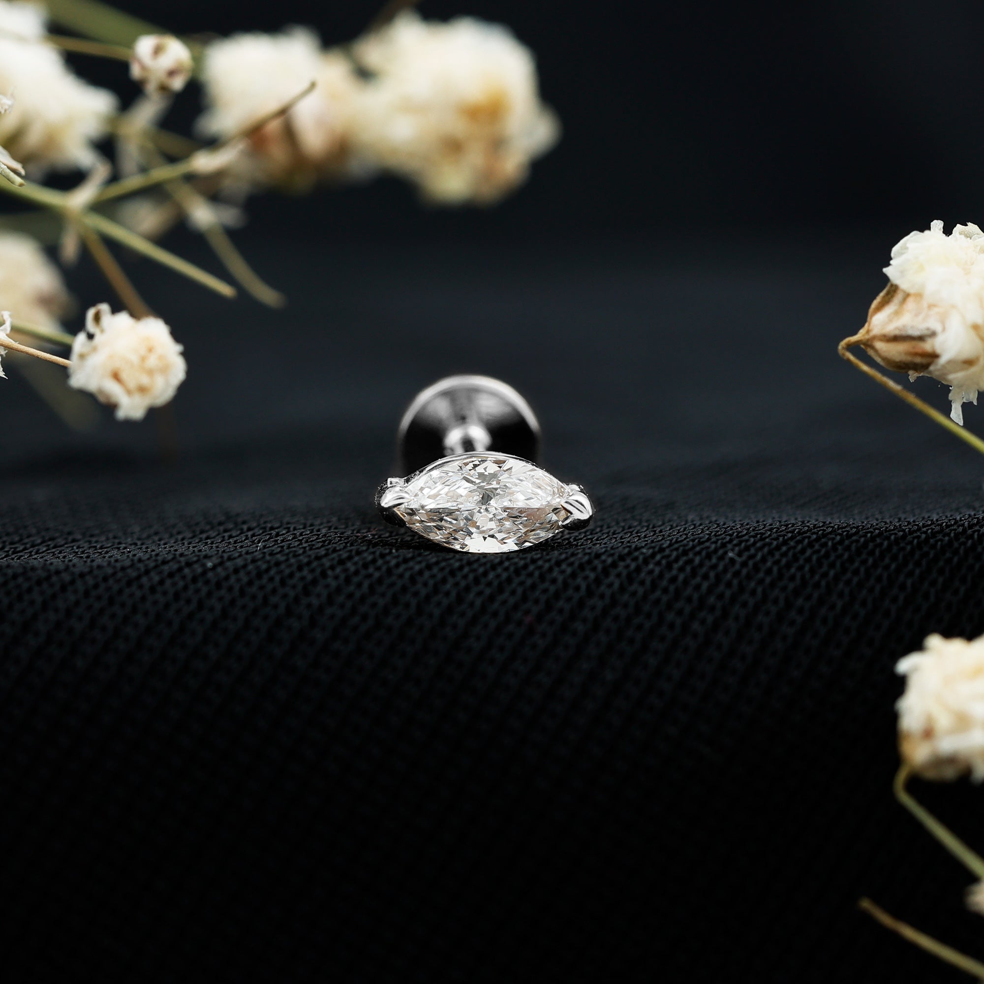 Marquise Diamond Solitaire Earring for Helix Piercing Natural - ( HI-SI ) - Rosec Jewels