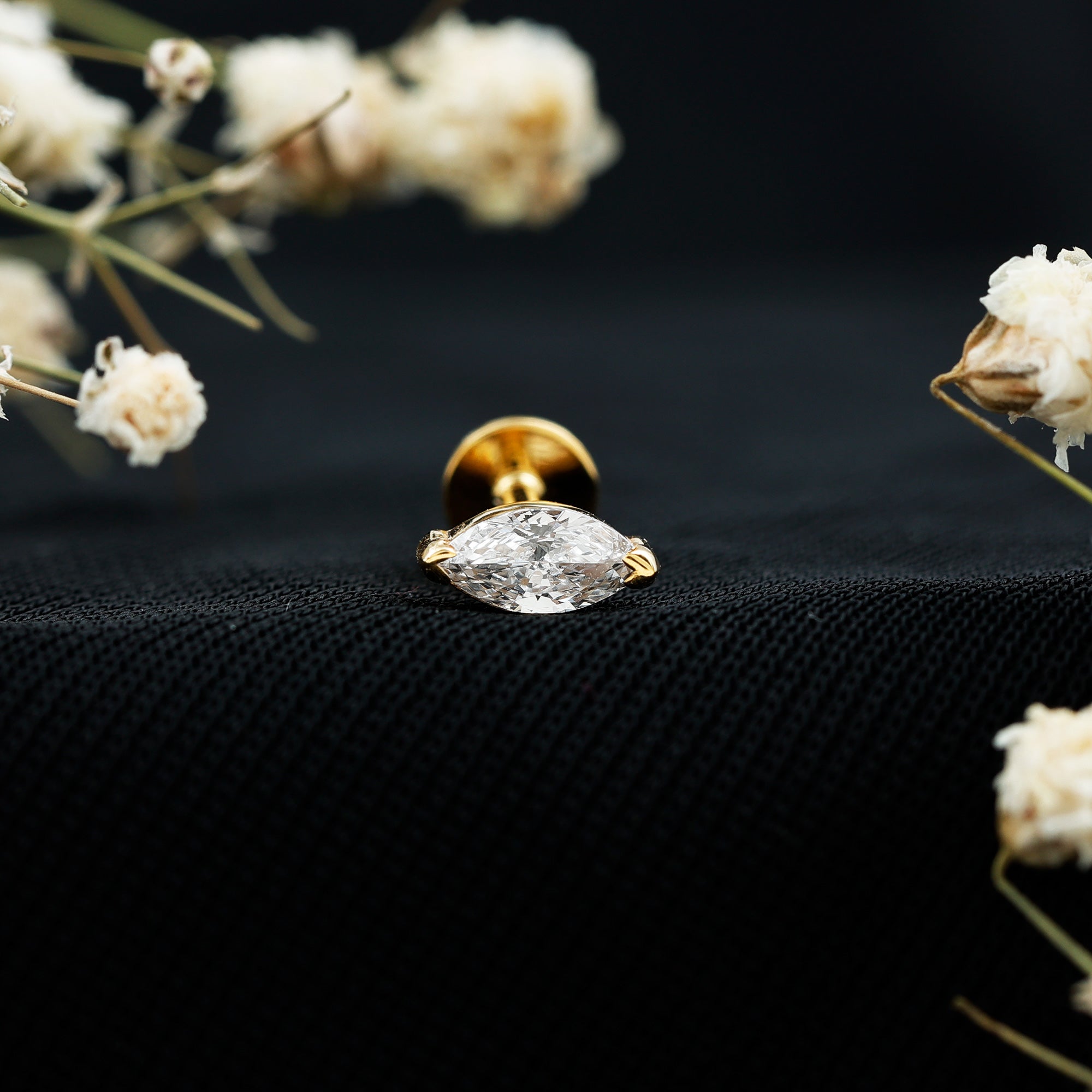 Marquise Diamond Solitaire Earring for Helix Piercing Natural - ( HI-SI ) - Rosec Jewels