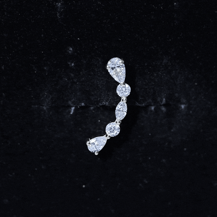 Simple Diamond Curved Crawler Earring for Helix Piercing Natural - ( HI-SI ) - Rosec Jewels
