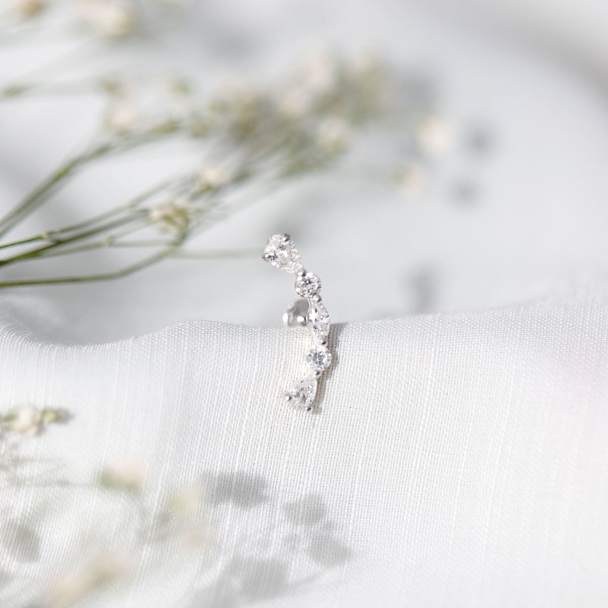 Simple Diamond Curved Crawler Earring for Helix Piercing Natural - ( HI-SI ) - Rosec Jewels