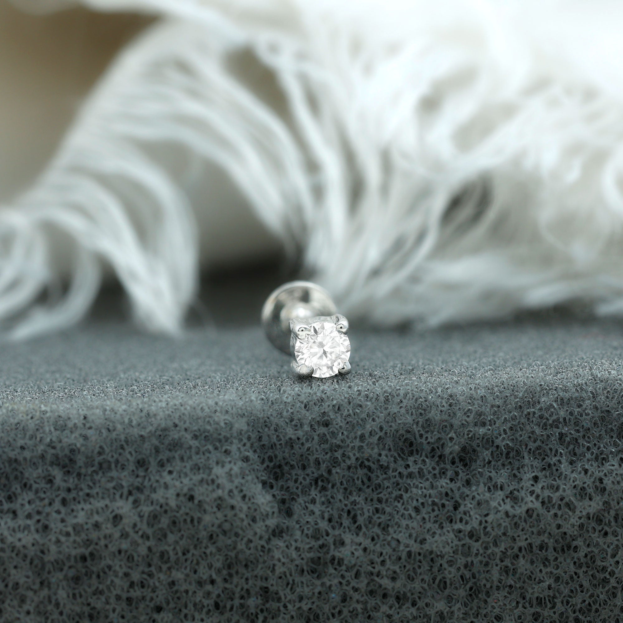 Minimalist Diamond Solitaire Tragus Earring Natural - ( HI-SI ) - Rosec Jewels