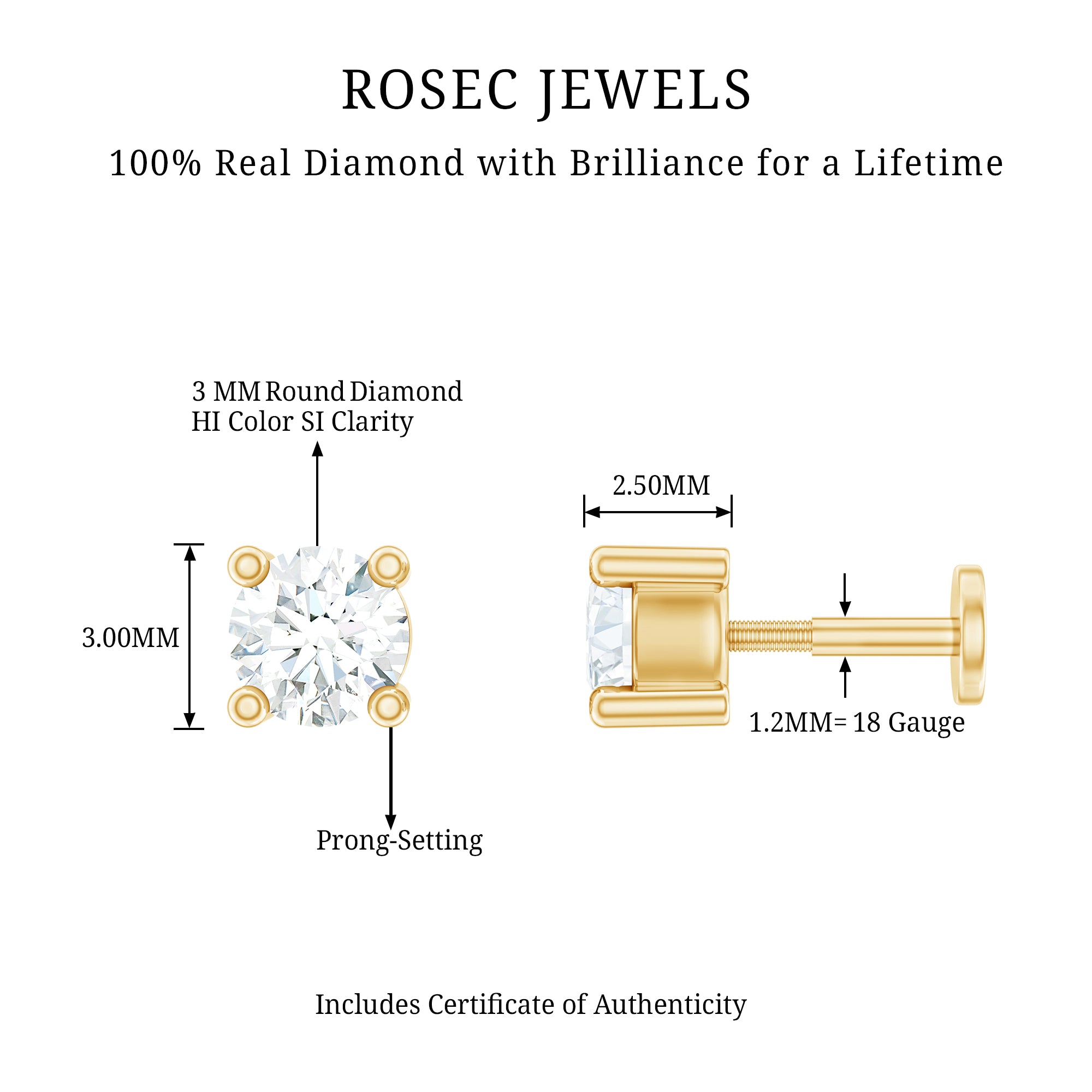 Minimalist Diamond Solitaire Tragus Earring Natural - ( HI-SI ) - Rosec Jewels