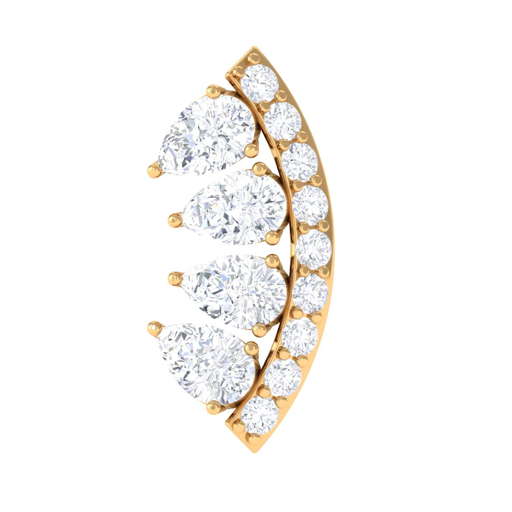 Natural Diamond Curved Cartilage Earring with Flat Back Natural - ( HI-SI ) - Rosec Jewels