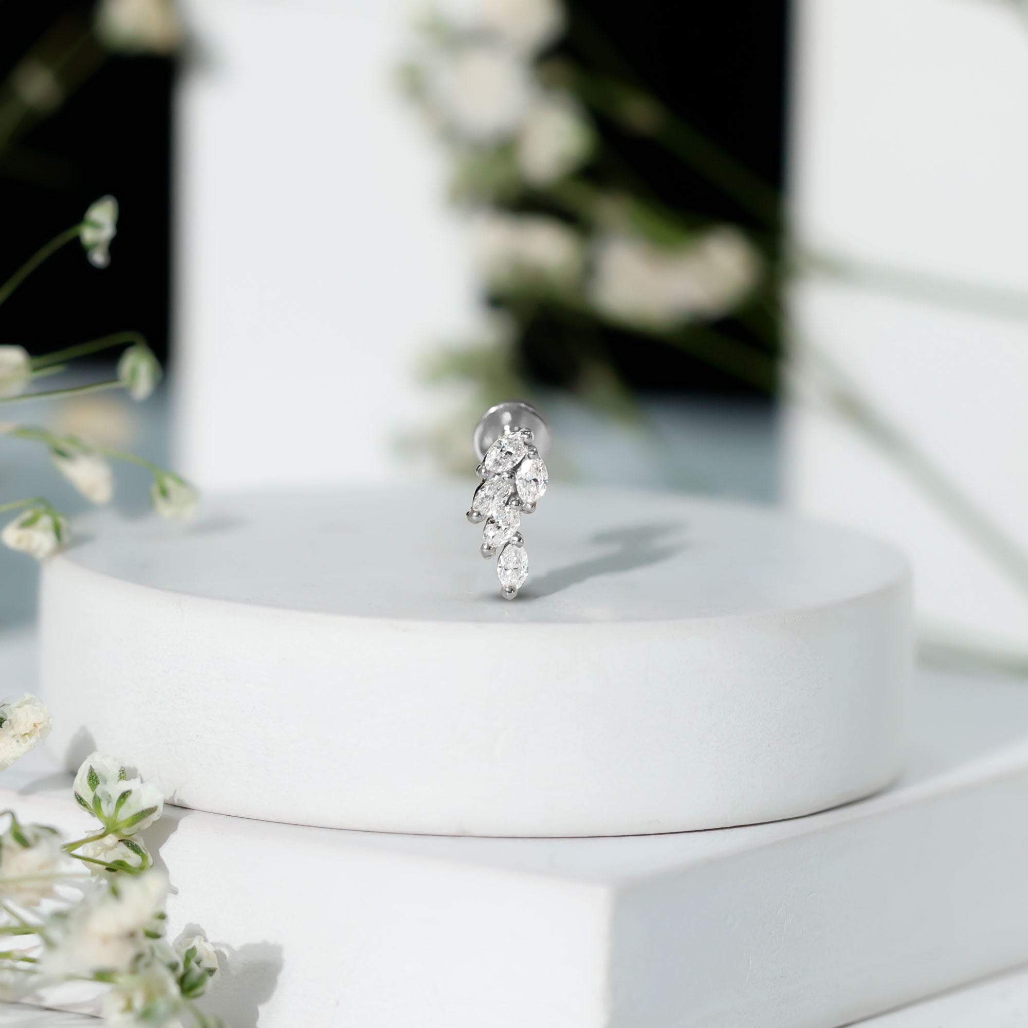 Marquise Diamond Leaf Cluster Earring for Helix Piercing Natural - ( HI-SI ) - Rosec Jewels