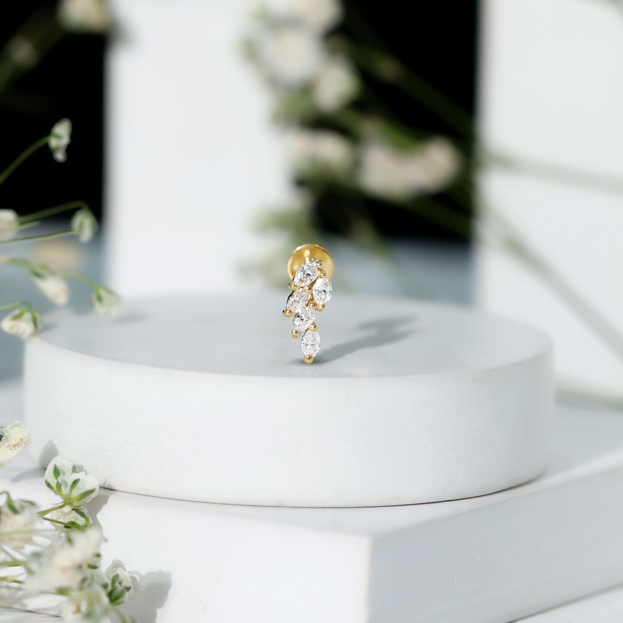 Marquise Diamond Leaf Cluster Earring for Helix Piercing Natural - ( HI-SI ) - Rosec Jewels