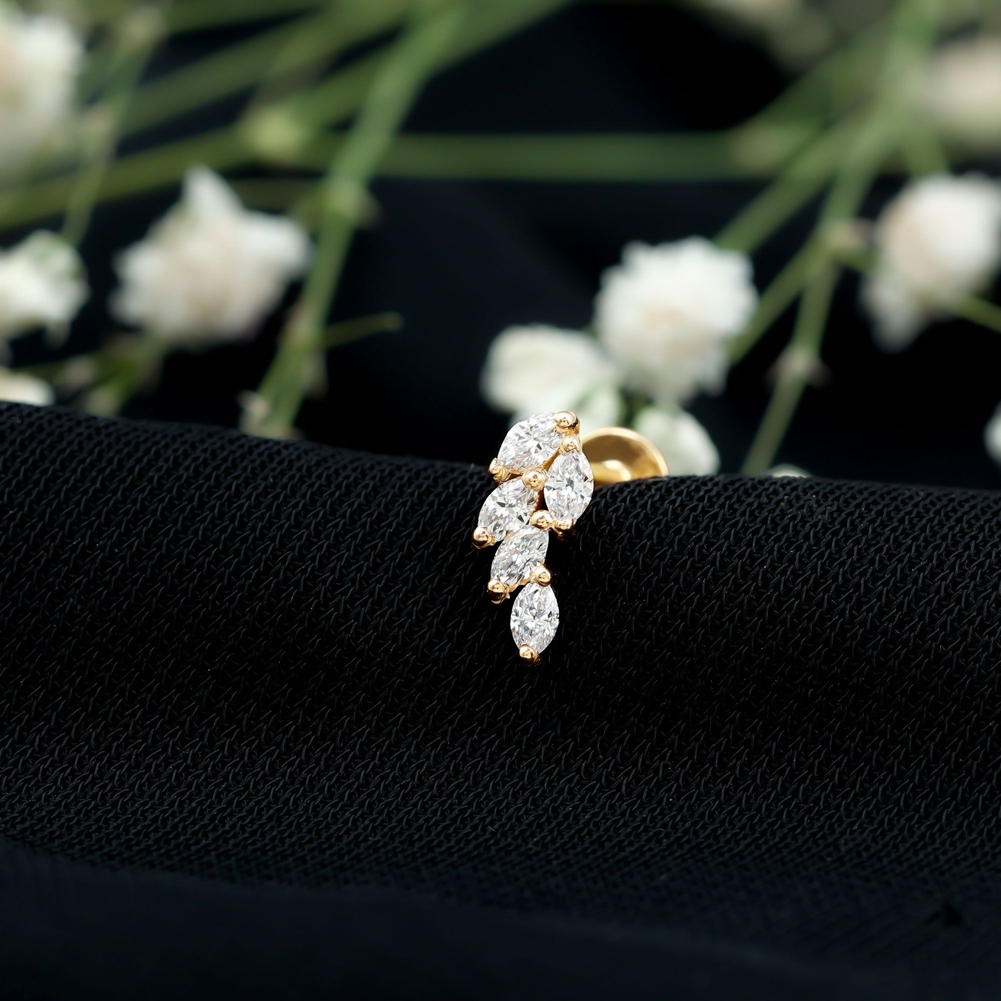 Marquise Diamond Leaf Cluster Earring for Helix Piercing Natural - ( HI-SI ) - Rosec Jewels
