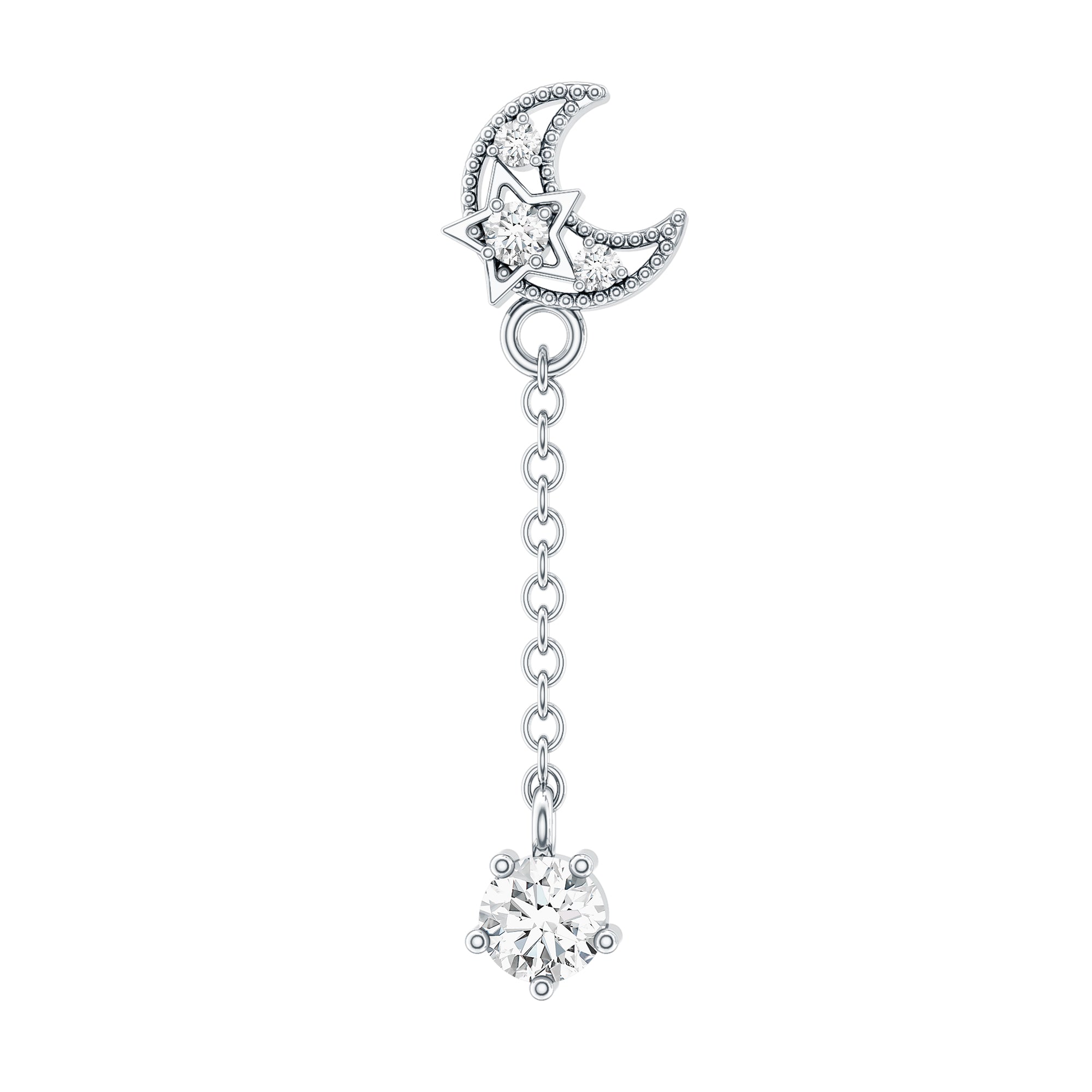 Diamond Moon Chain Earring for Helix Piercing Natural - ( HI-SI ) - Rosec Jewels