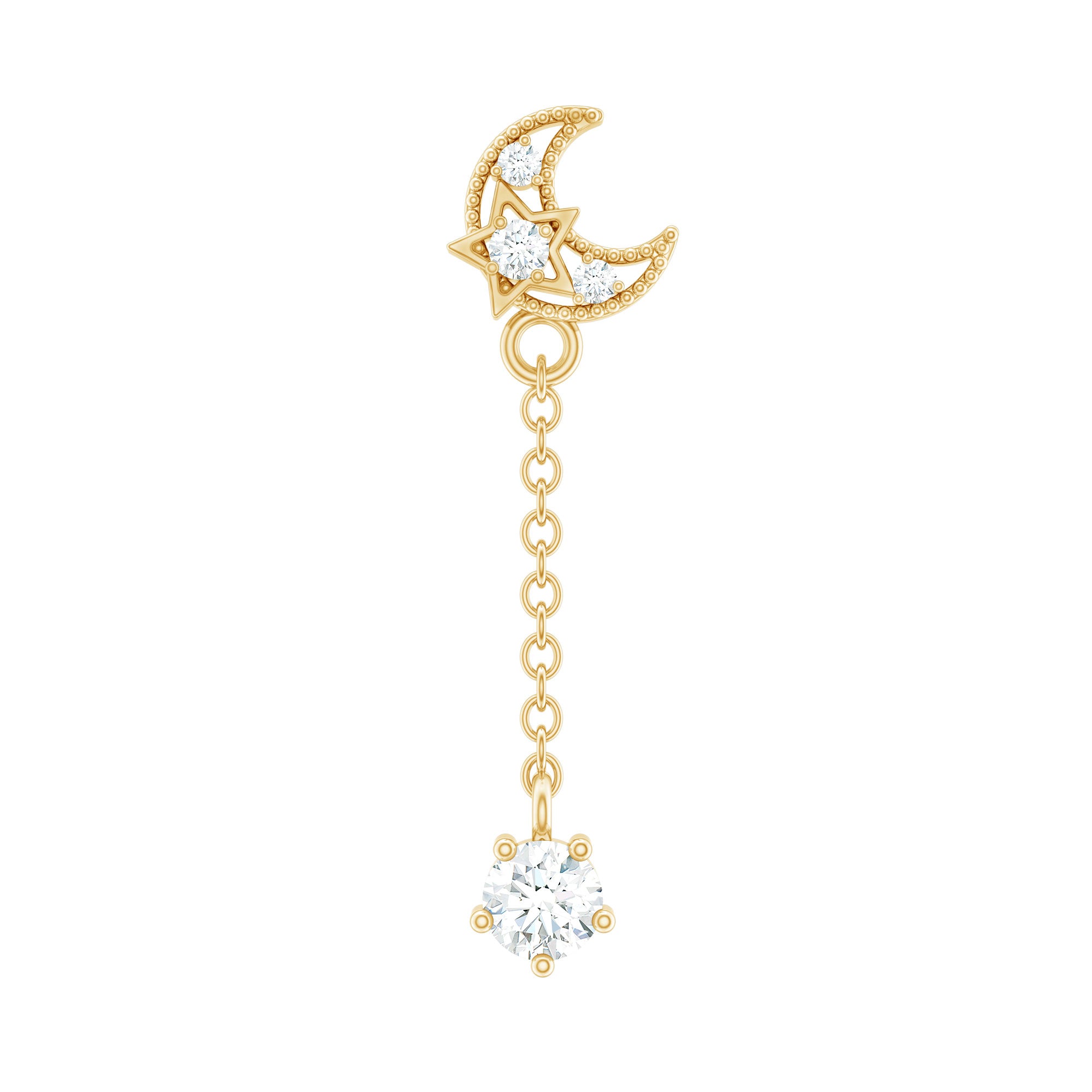Diamond Moon Chain Earring for Helix Piercing Natural - ( HI-SI ) - Rosec Jewels