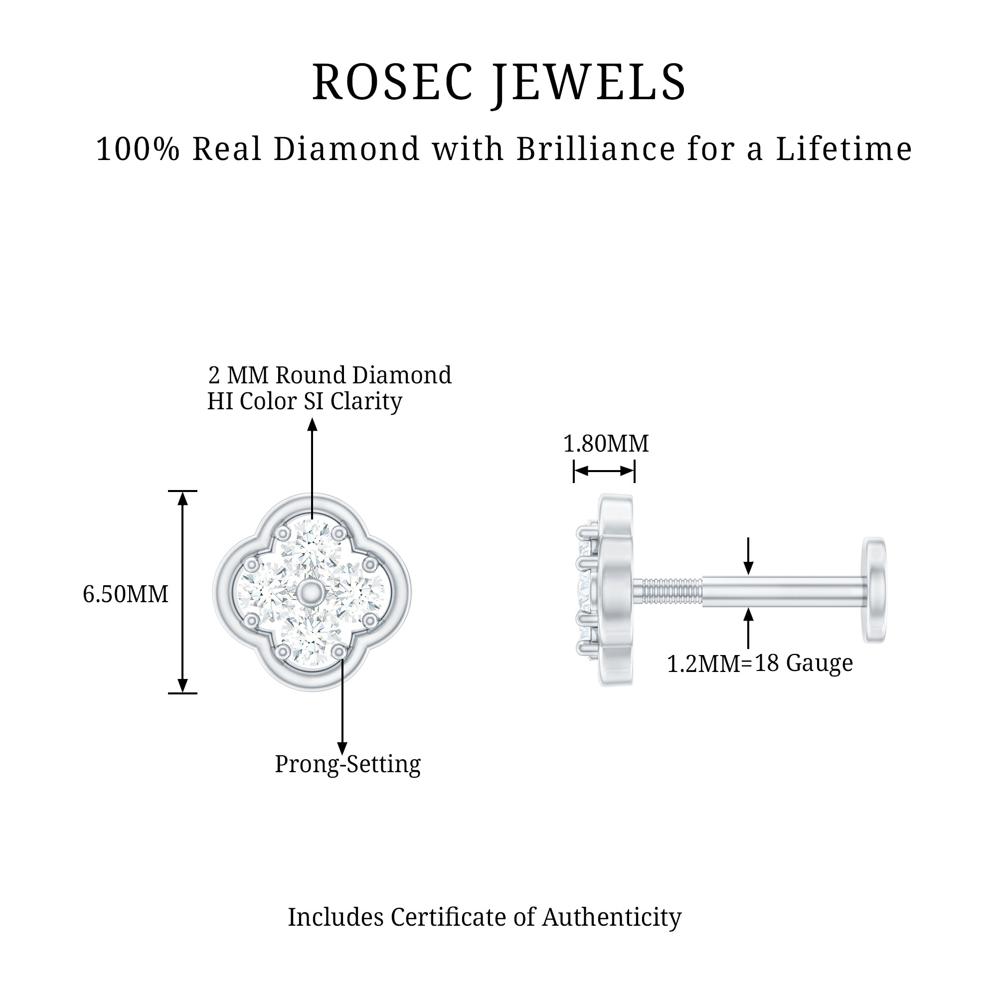 Diamond Flower Cluster Earring for Helix Piercing Natural - ( HI-SI ) - Rosec Jewels