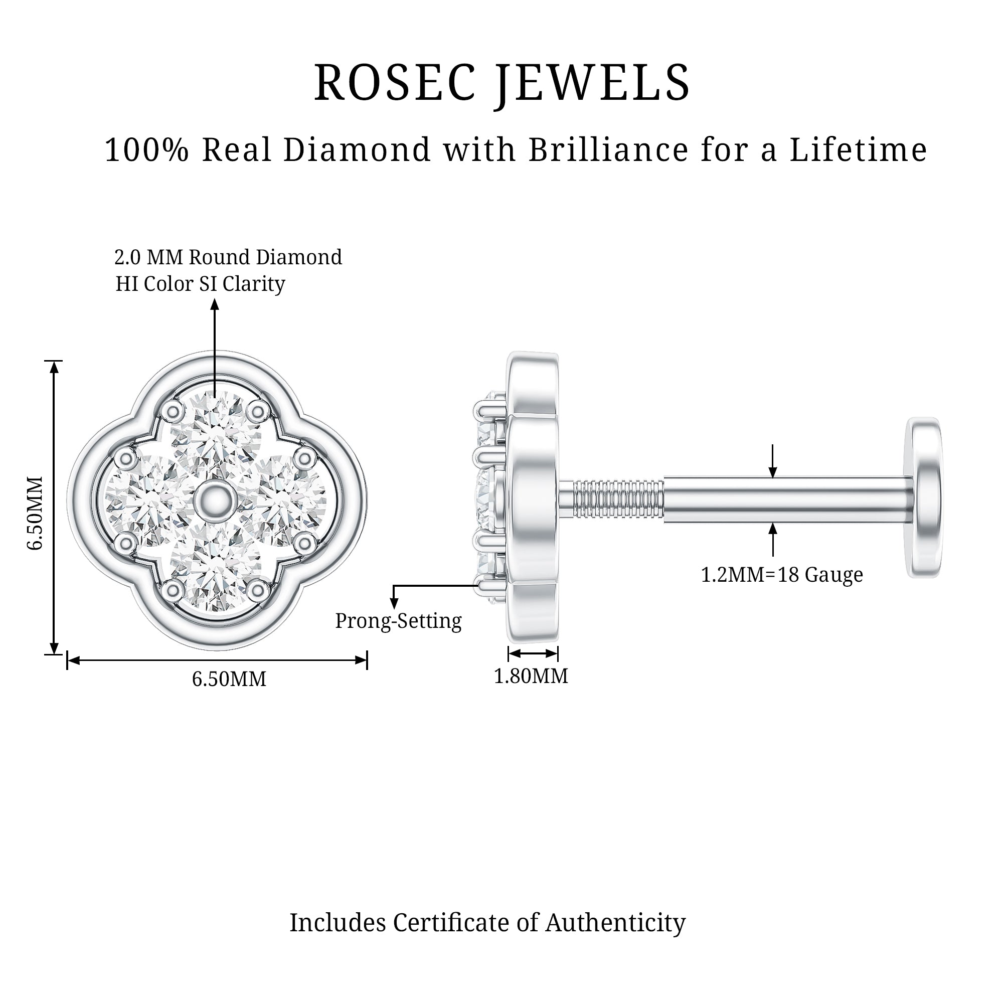 Diamond Flower Cluster Earring for Helix Piercing Natural - ( HI-SI ) - Rosec Jewels