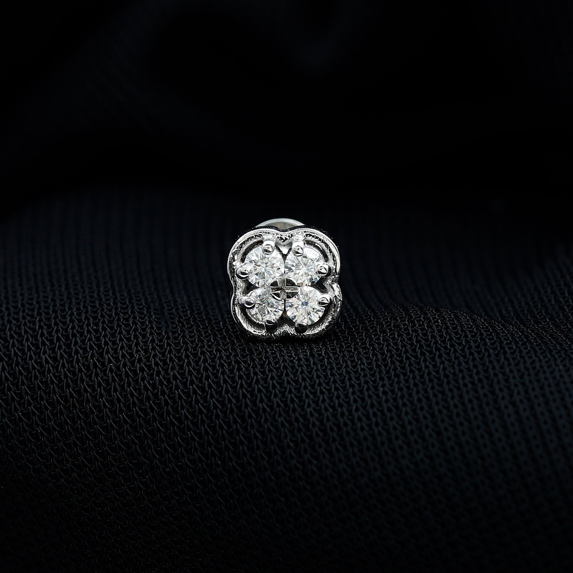 Diamond Flower Cluster Earring for Helix Piercing Natural - ( HI-SI ) - Rosec Jewels