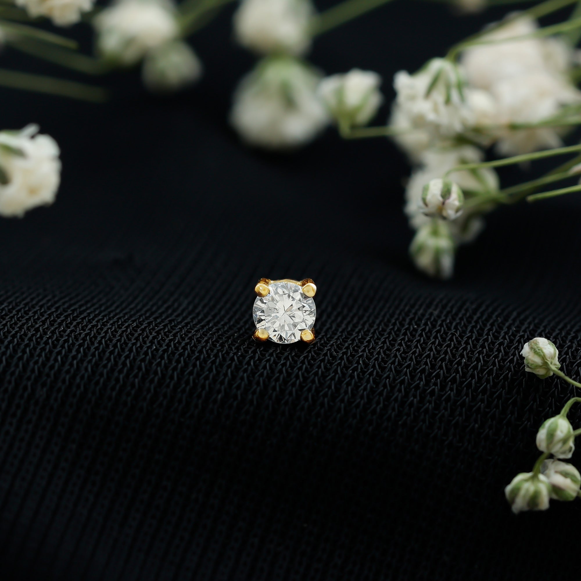 Minimalist Diamond Solitaire Earring for Tragus Piercing Natural - ( HI-SI ) - Rosec Jewels
