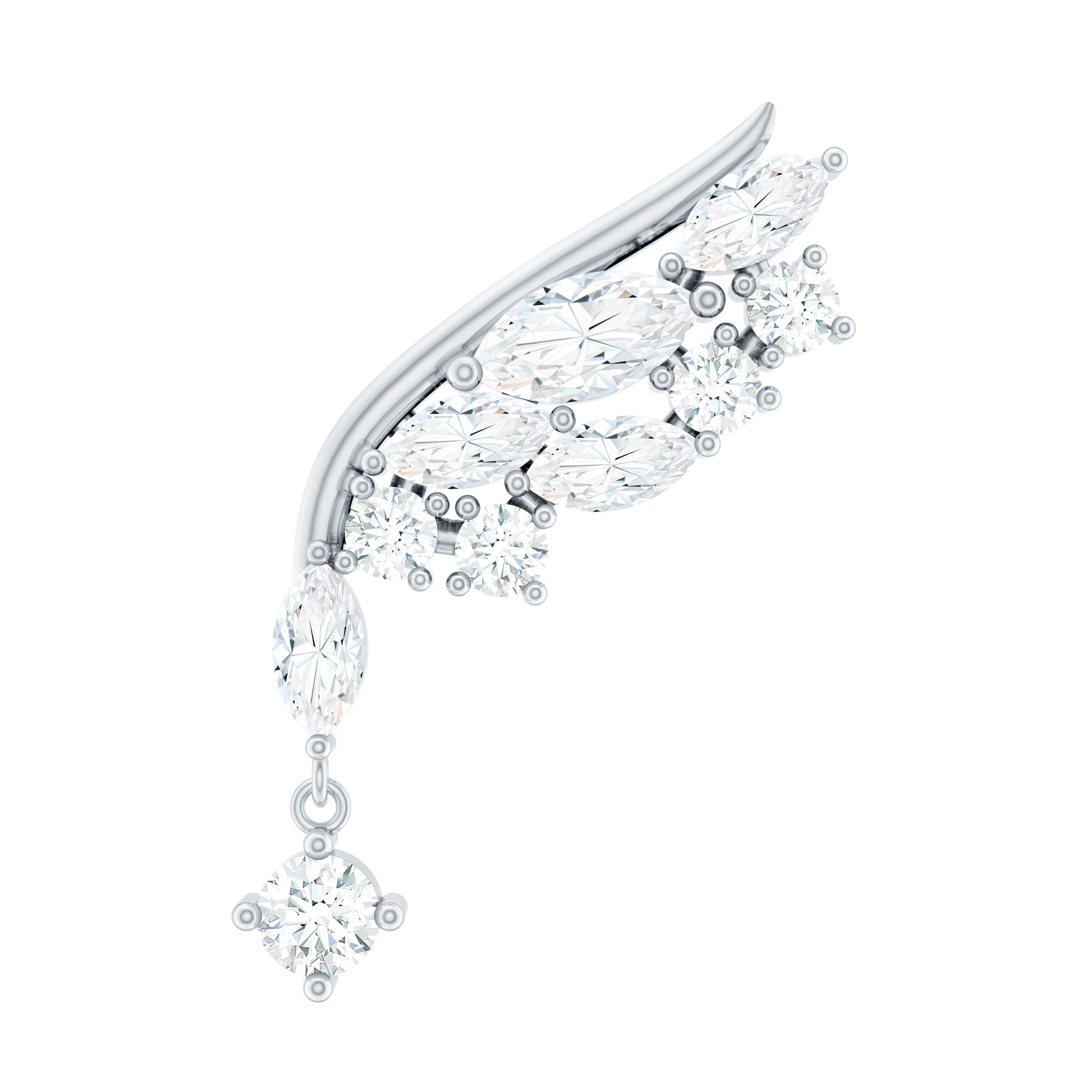 Brilliant Cut Diamond Wing Helix Drop Earring with Flat Back Natural - ( HI-SI ) - Rosec Jewels