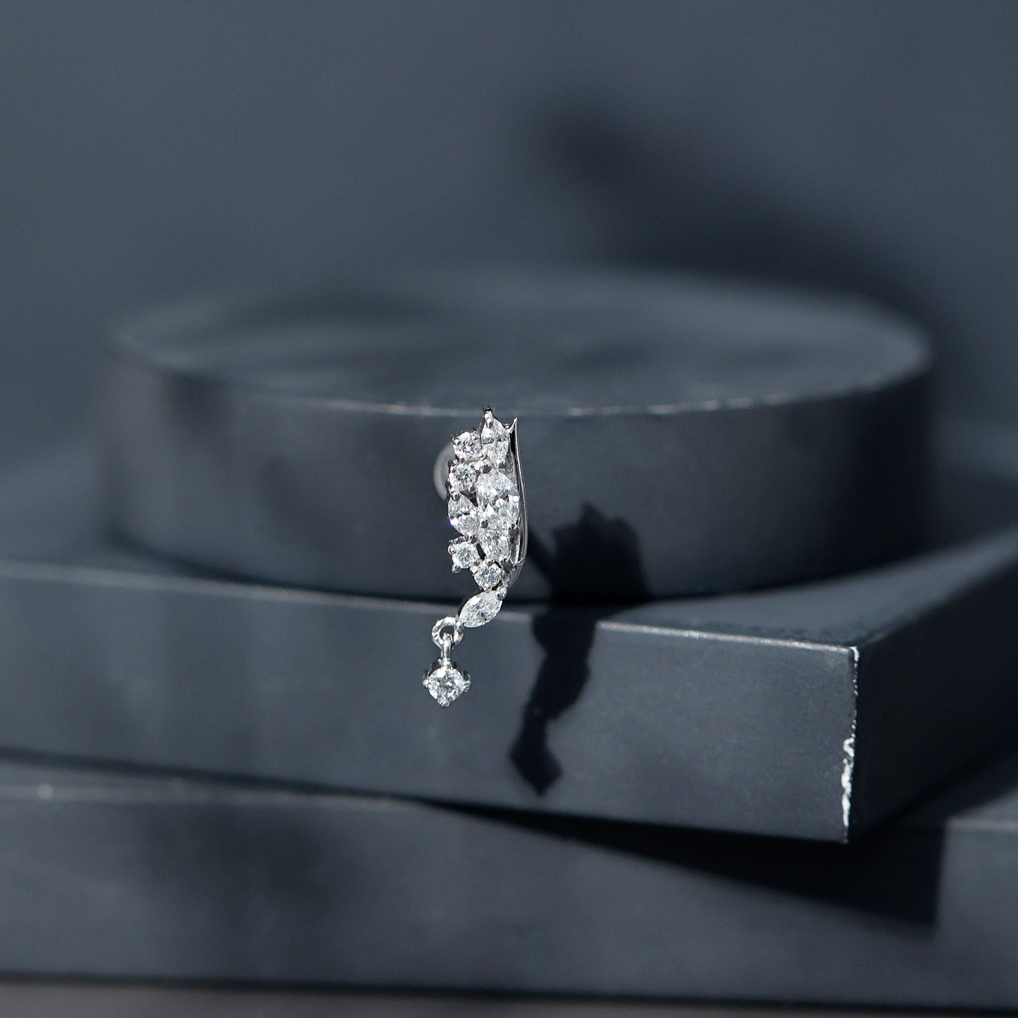 Brilliant Cut Diamond Wing Helix Drop Earring with Flat Back Natural - ( HI-SI ) - Rosec Jewels