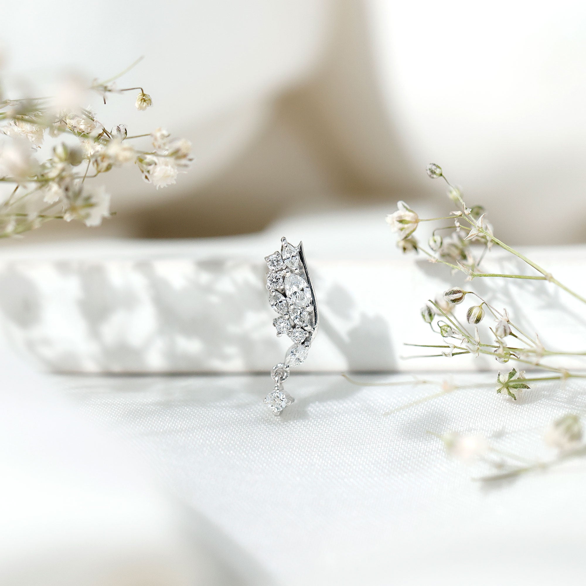 Brilliant Cut Diamond Wing Helix Drop Earring with Flat Back Natural - ( HI-SI ) - Rosec Jewels