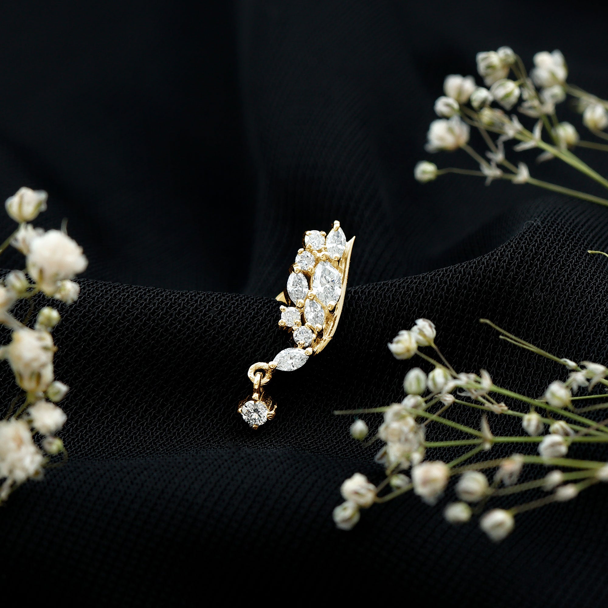 Brilliant Cut Diamond Wing Helix Drop Earring with Flat Back Natural - ( HI-SI ) - Rosec Jewels