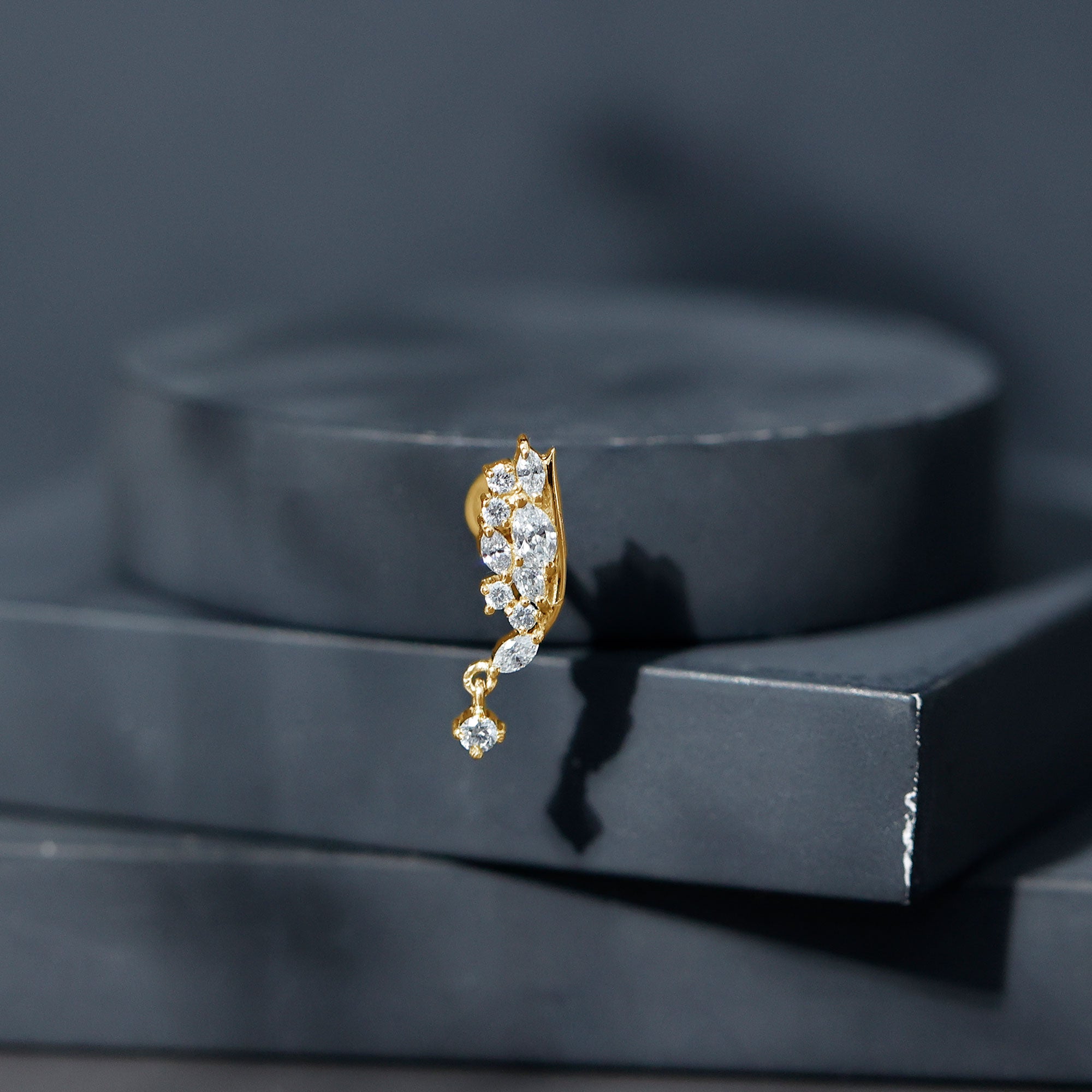 Brilliant Cut Diamond Wing Helix Drop Earring with Flat Back Natural - ( HI-SI ) - Rosec Jewels