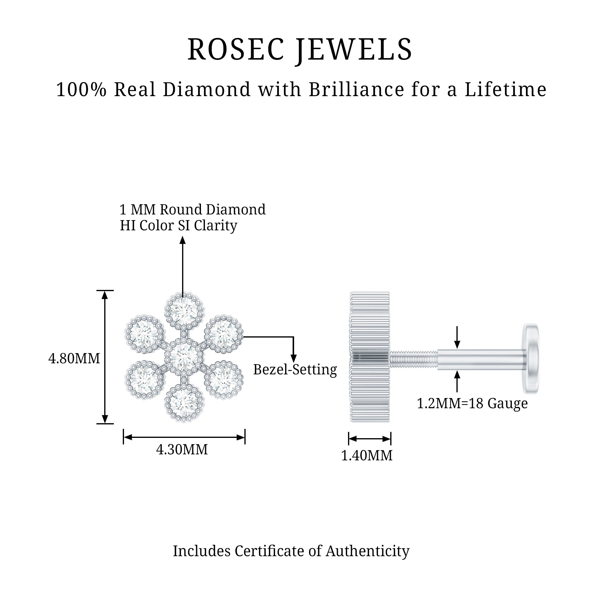Round Diamond Flower Earring in Beaded Bezel Setting Natural - ( HI-SI ) - Rosec Jewels