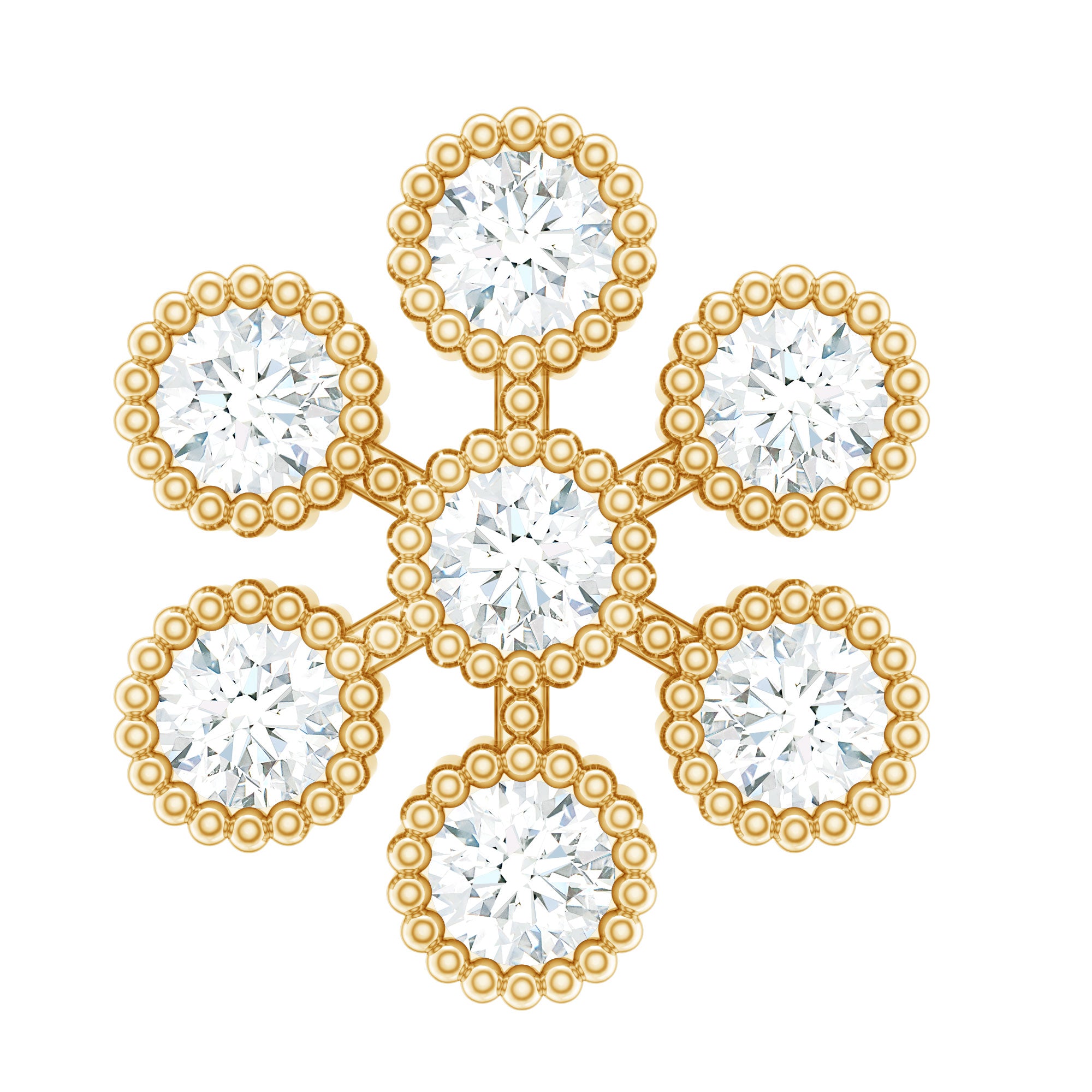 Round Diamond Flower Earring in Beaded Bezel Setting Natural - ( HI-SI ) - Rosec Jewels