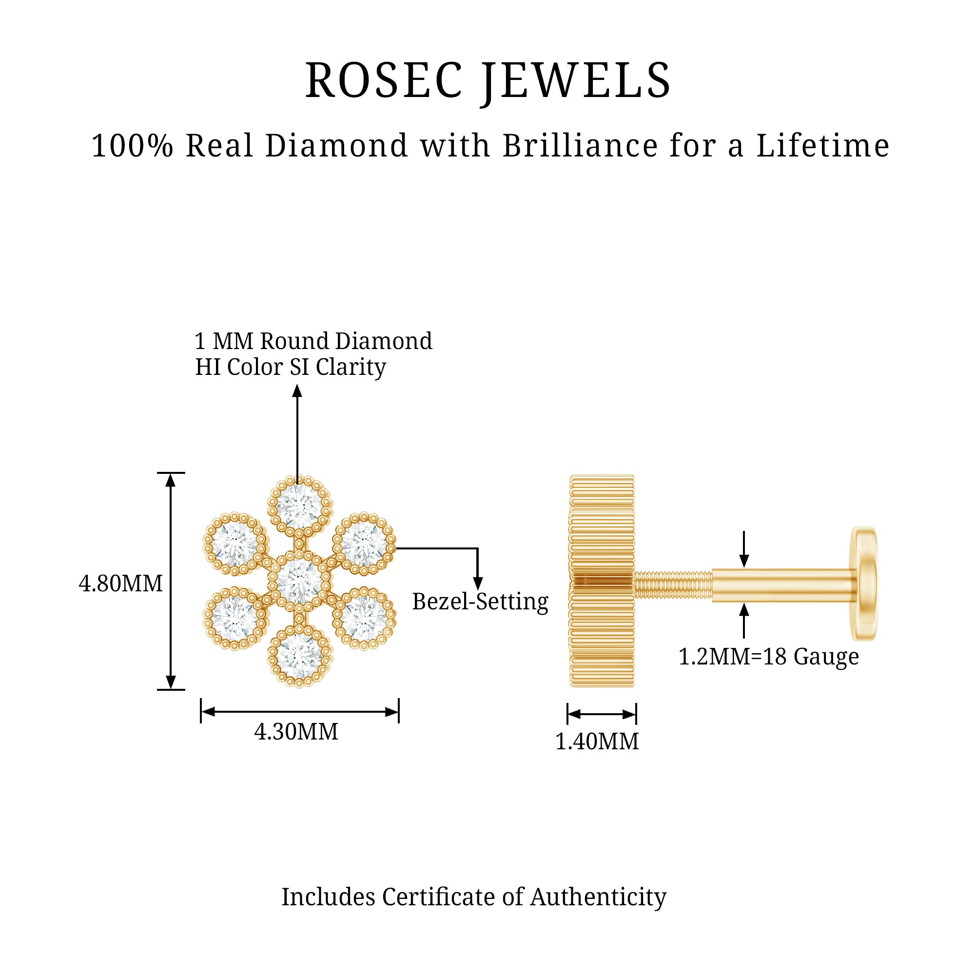 Round Diamond Flower Earring in Beaded Bezel Setting Natural - ( HI-SI ) - Rosec Jewels