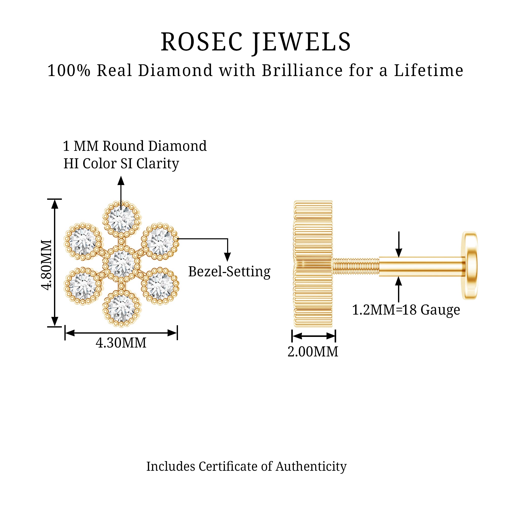 Round Diamond Flower Earring in Beaded Bezel Setting Natural - ( HI-SI ) - Rosec Jewels