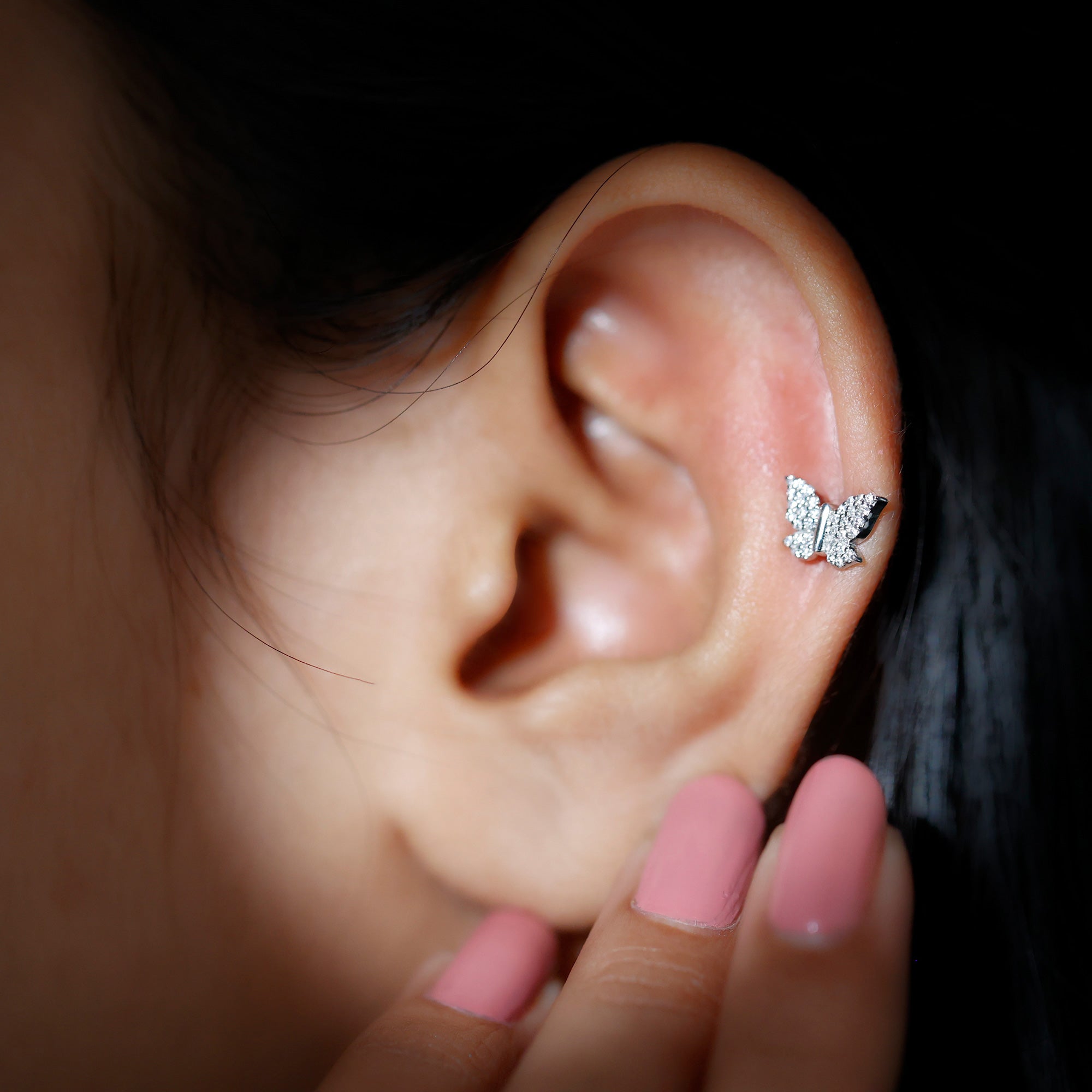 Certified Diamond Butterfly Cartilage Earring Natural - ( HI-SI ) - Rosec Jewels
