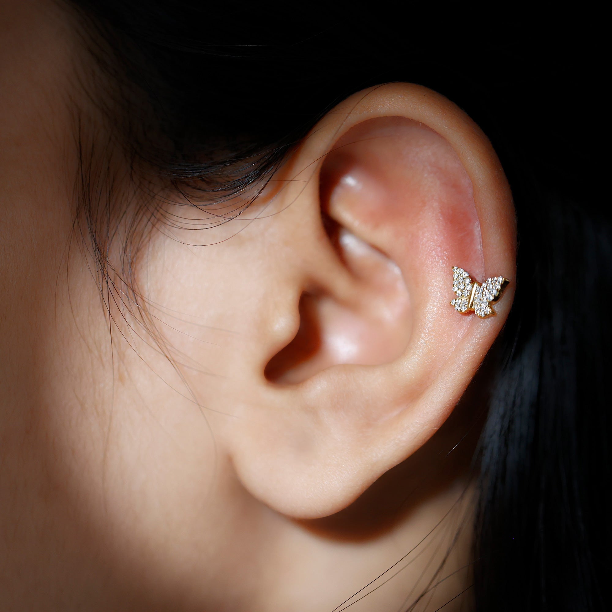Certified Diamond Butterfly Cartilage Earring Natural - ( HI-SI ) - Rosec Jewels