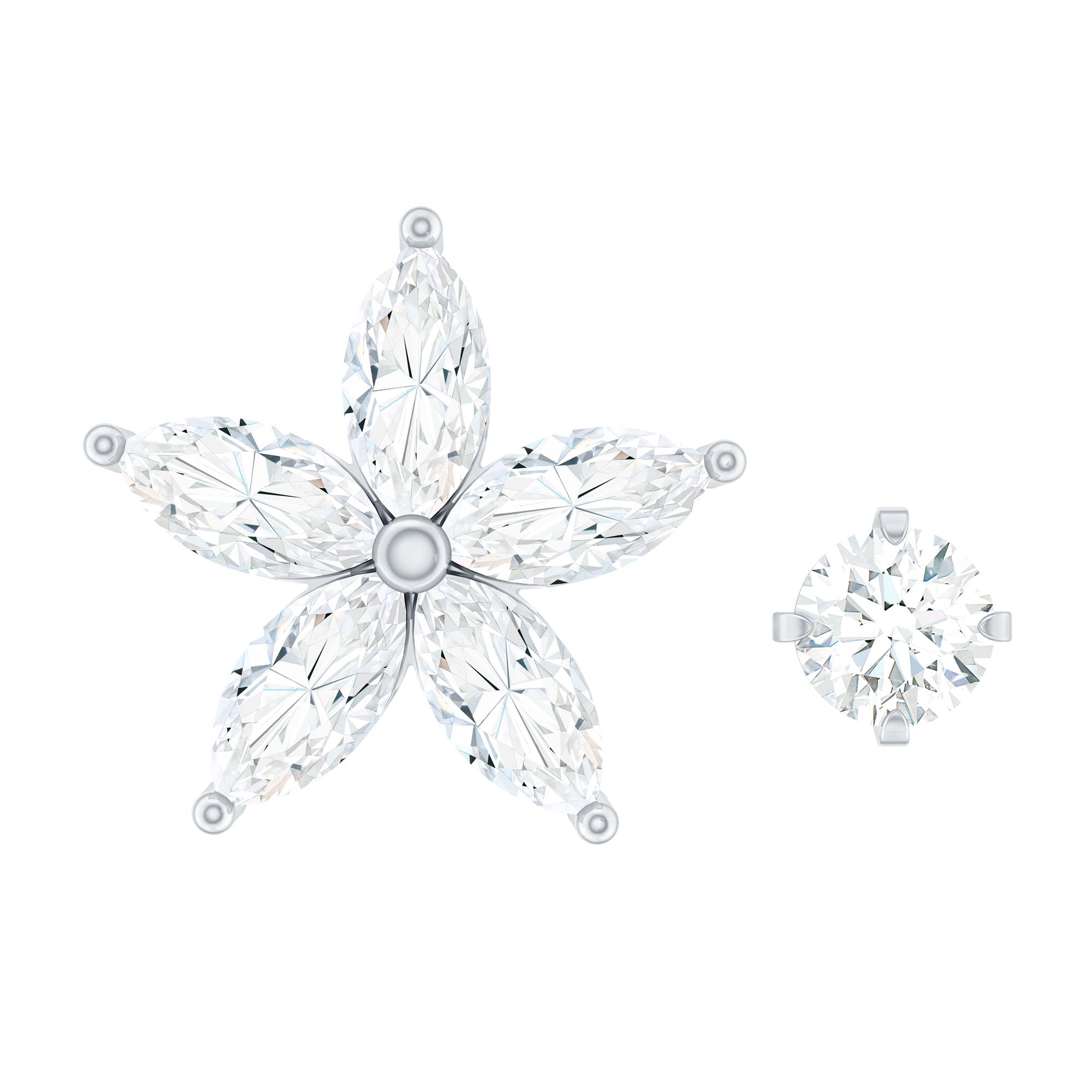 Marquise Diamond Flower Cartilage Earring Set Natural - ( HI-SI ) - Rosec Jewels