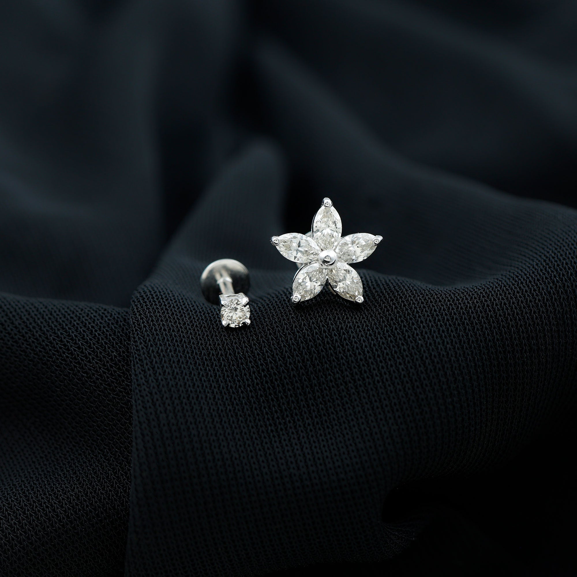 Marquise Diamond Flower Cartilage Earring Set Natural - ( HI-SI ) - Rosec Jewels
