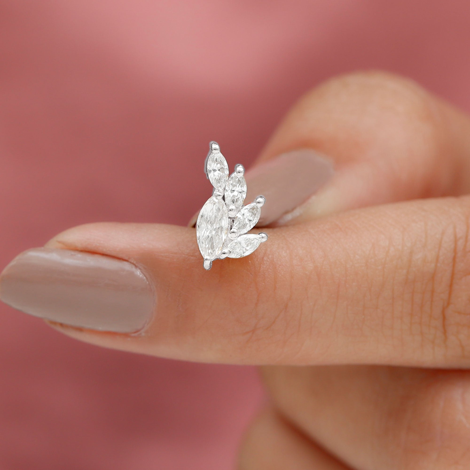 Marquise Diamond Cluster Helix Earring with Flat Back Natural - ( HI-SI ) - Rosec Jewels